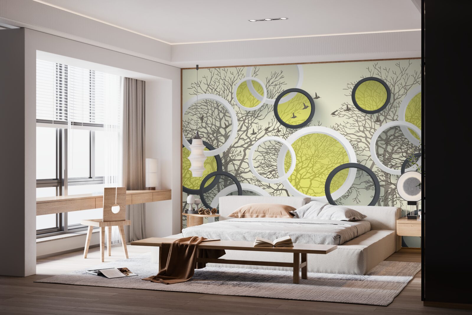 Fotobehang de lenscirkels weerspiegelen de textuur van de bomen