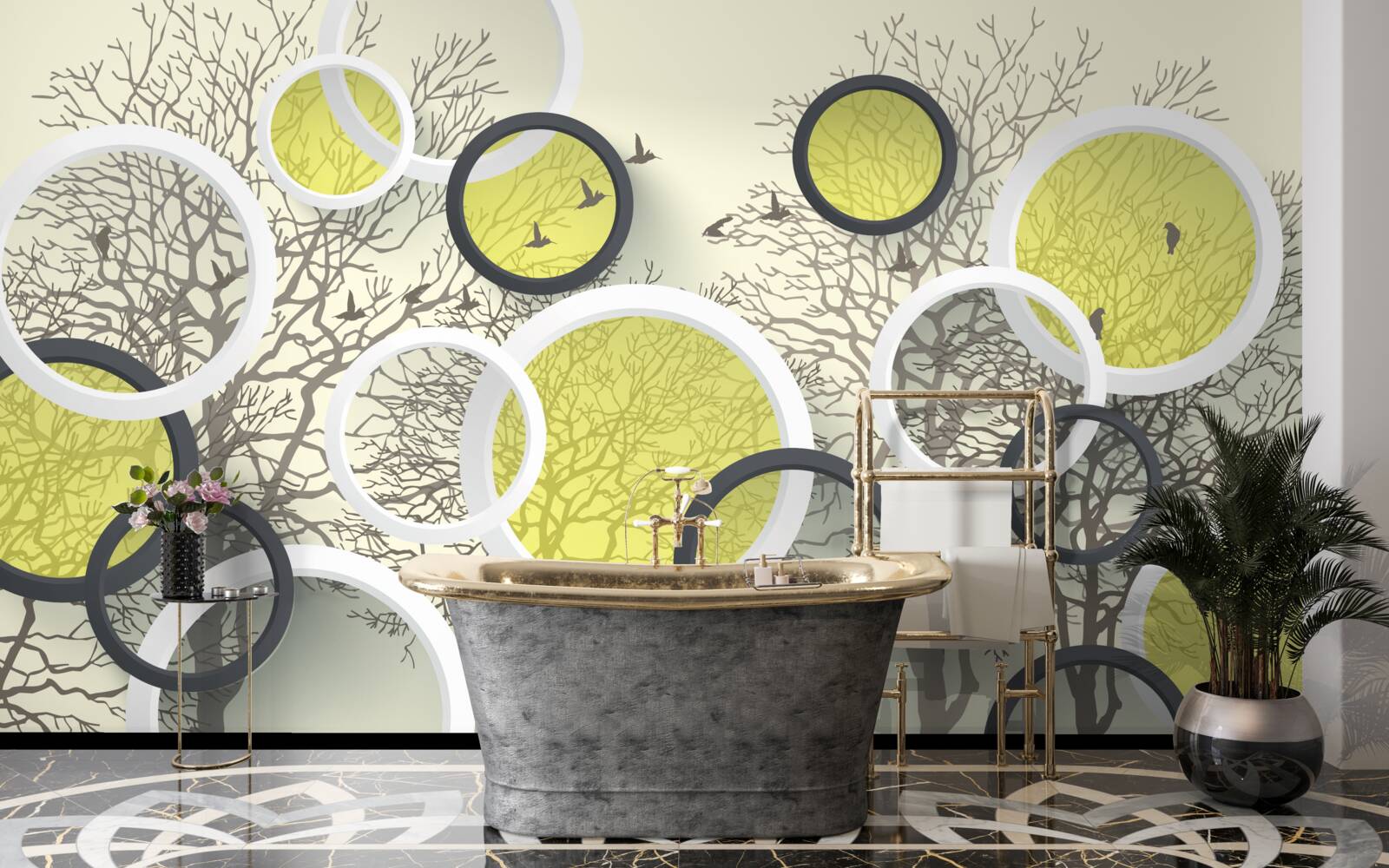 Fotobehang de lenscirkels weerspiegelen de textuur van de bomen