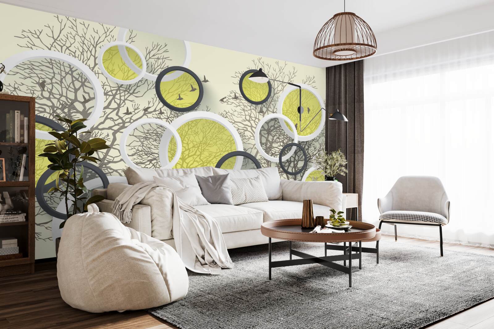 Fotobehang de lenscirkels weerspiegelen de textuur van de bomen