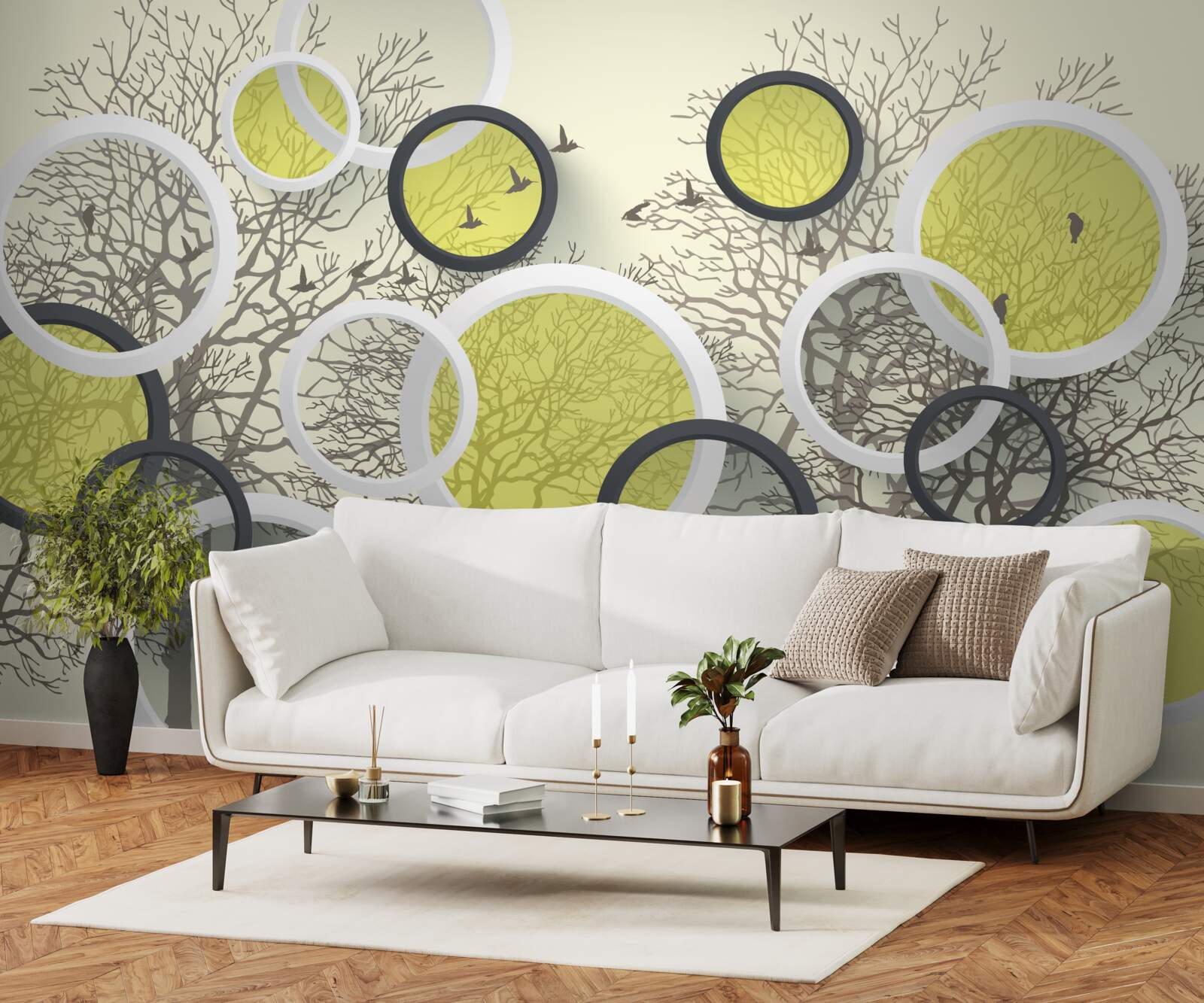 Fotobehang de lenscirkels weerspiegelen de textuur van de bomen