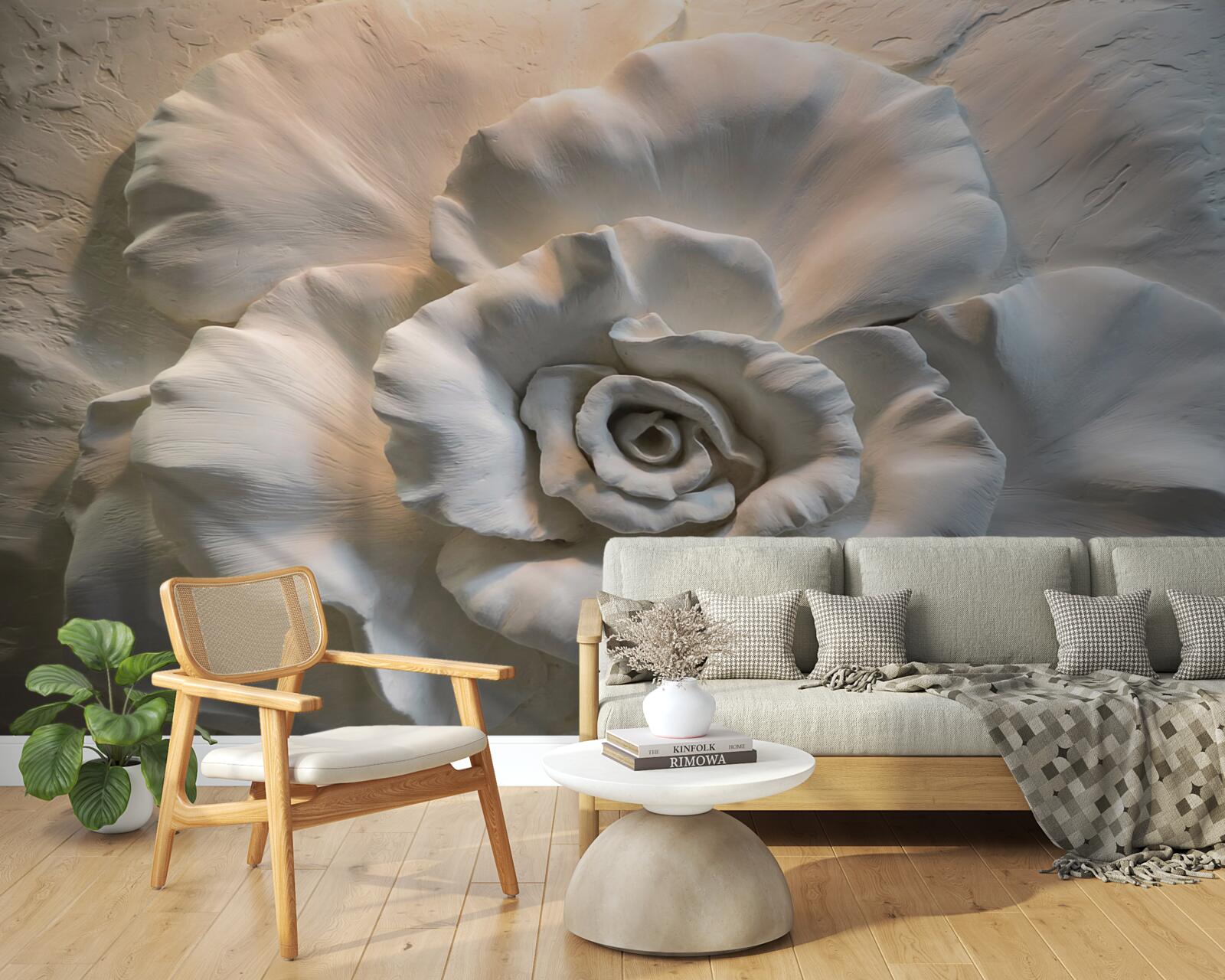 Fotobehang close-up van een grote witte roos