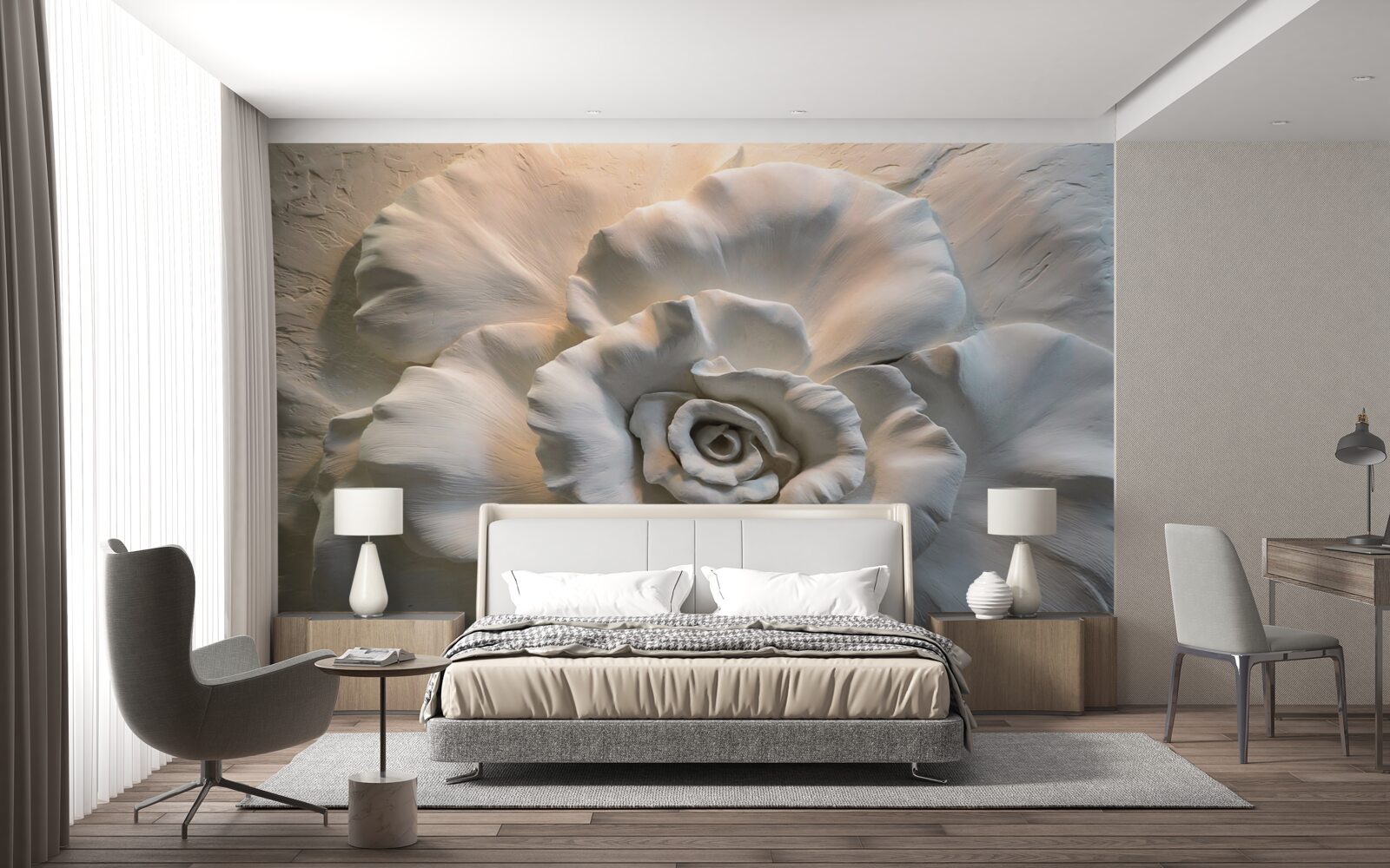 Fotobehang close-up van een grote witte roos