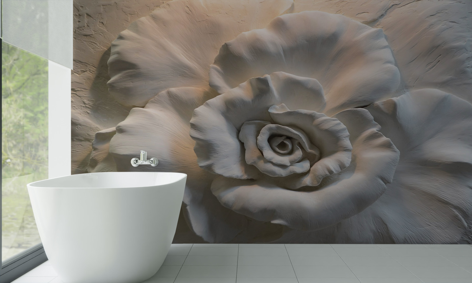 Fotobehang close-up van een grote witte roos