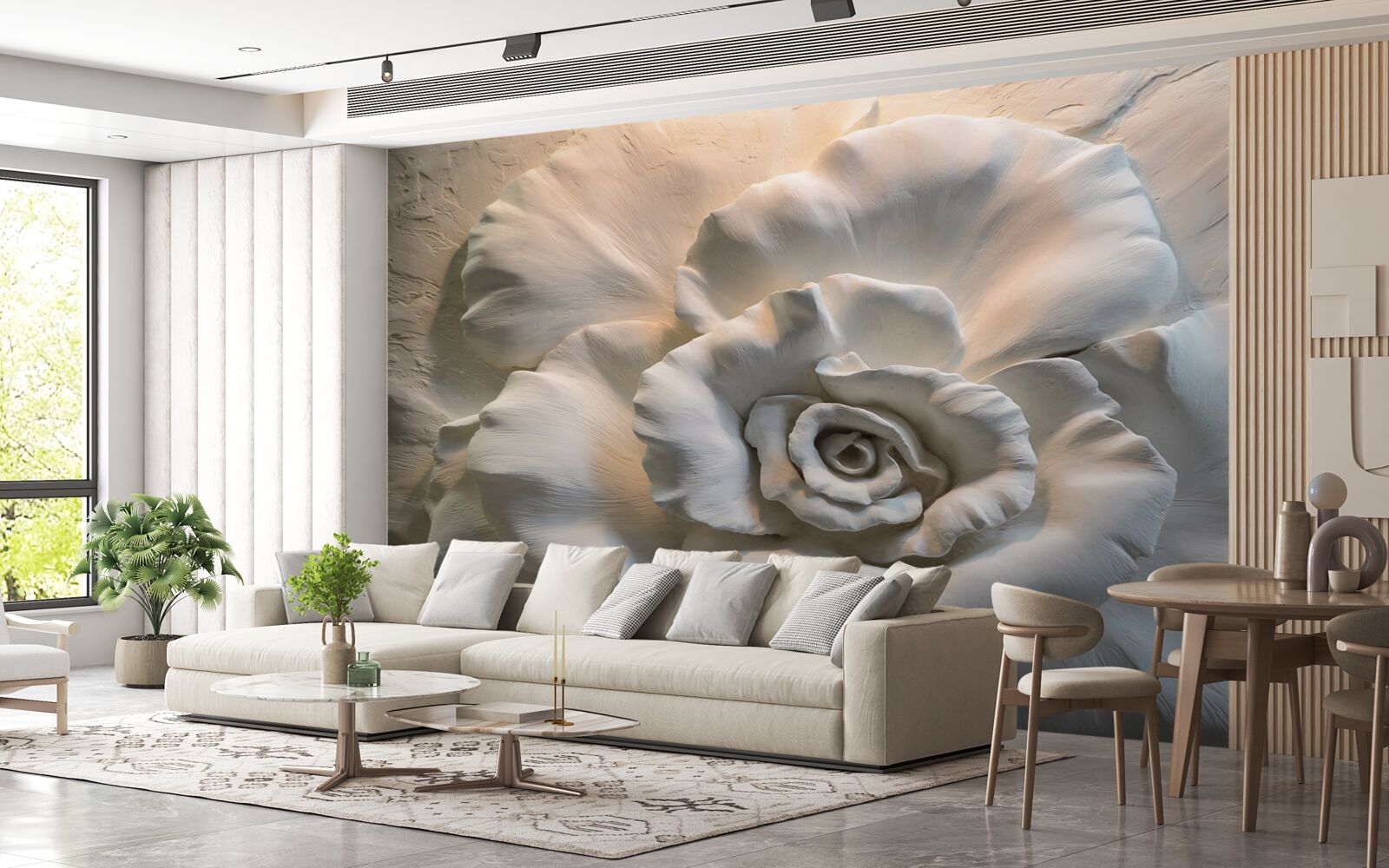 Fotobehang close-up van een grote witte roos