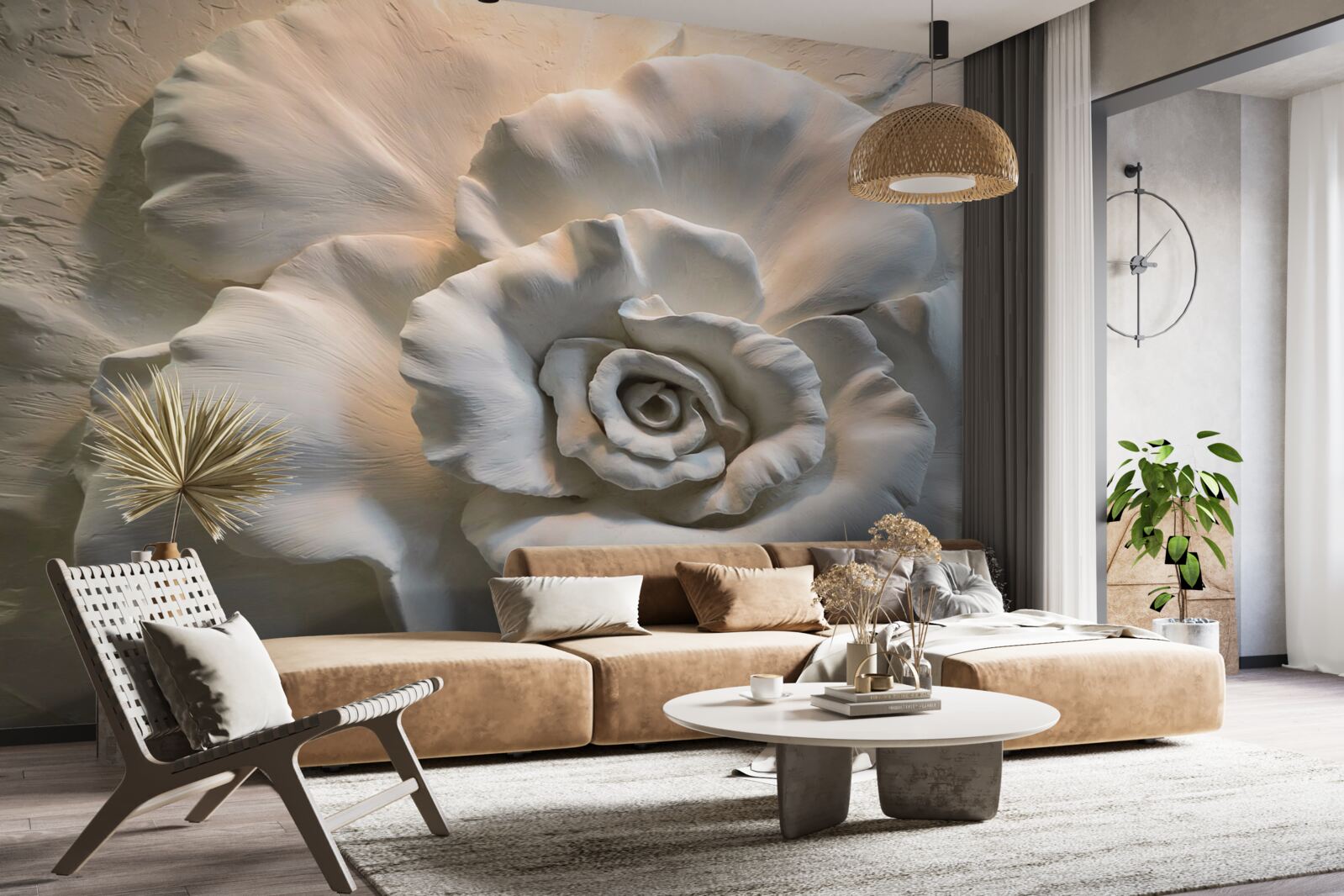 Fotobehang close-up van een grote witte roos