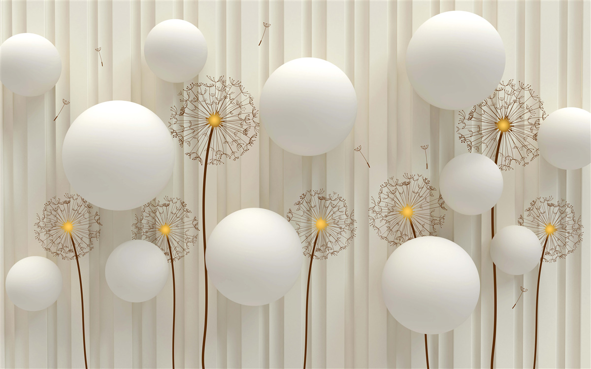 Fotobehang compositie met witte kuit, versierd met ballen