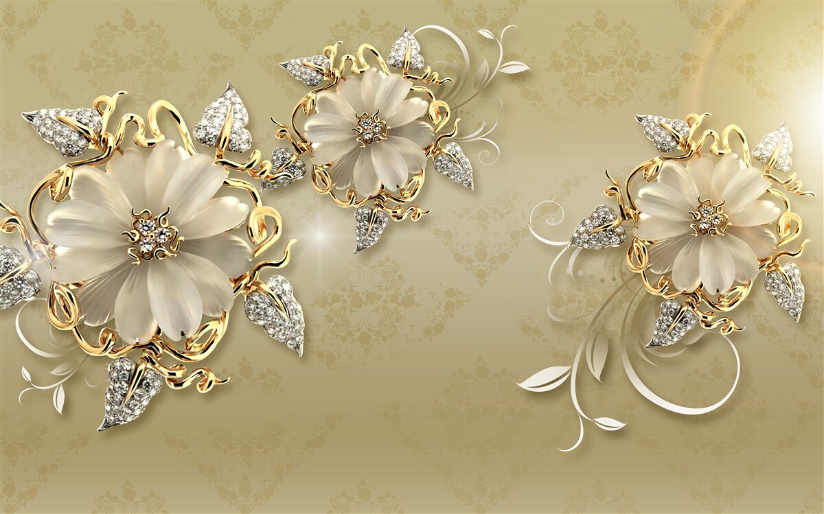 Fotobehang de bloemen zijn sneeuwwit en de twijgen fonkelen van goud en zilver