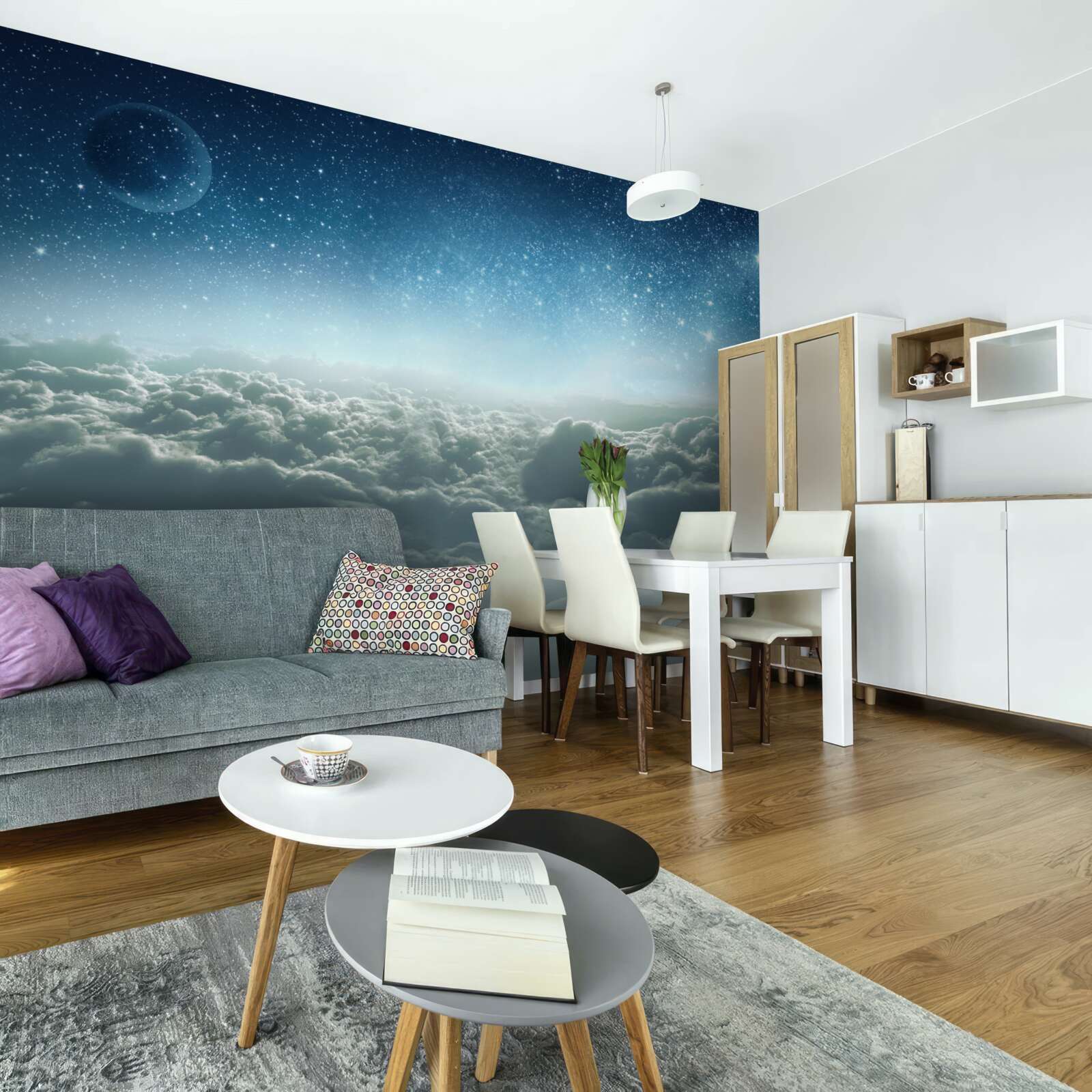 Fotobehang betoverende bewolkte majesteiten op een sterrennacht