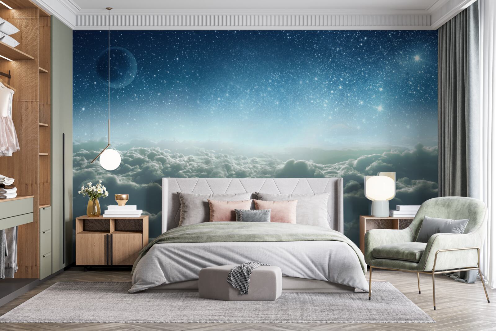 Fotobehang betoverende bewolkte majesteiten op een sterrennacht