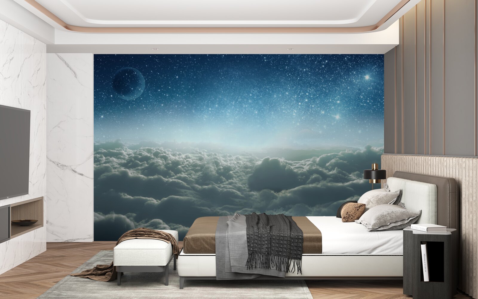 Fotobehang betoverende bewolkte majesteiten op een sterrennacht