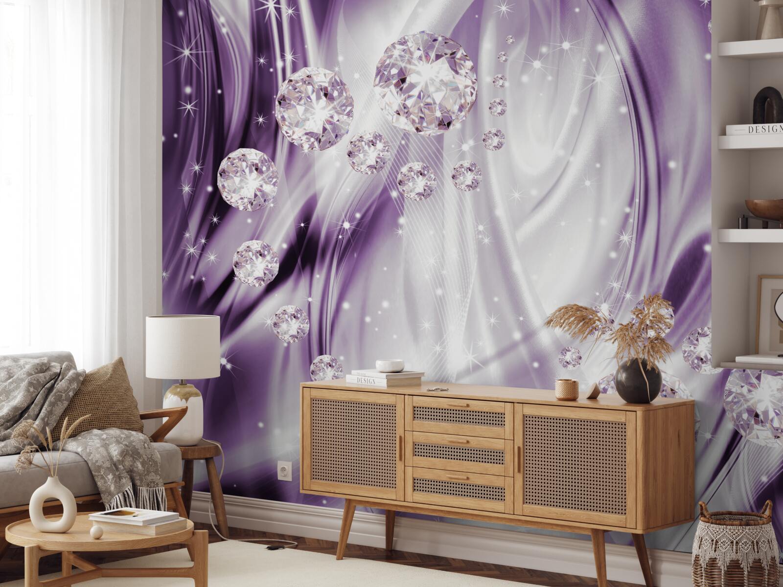 Fotobehang stenen op een achtergrond van lavendelgelijkheid