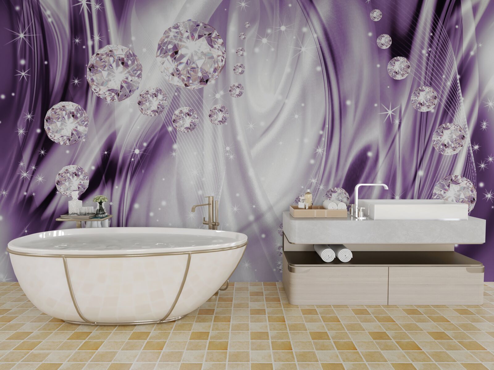 Fotobehang stenen op een achtergrond van lavendelgelijkheid