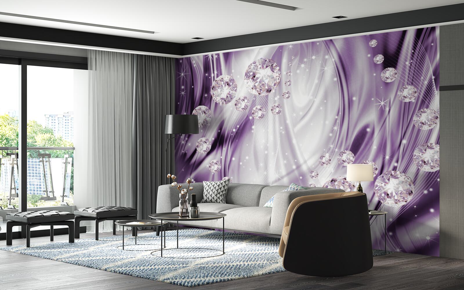 Fotobehang stenen op een achtergrond van lavendelgelijkheid