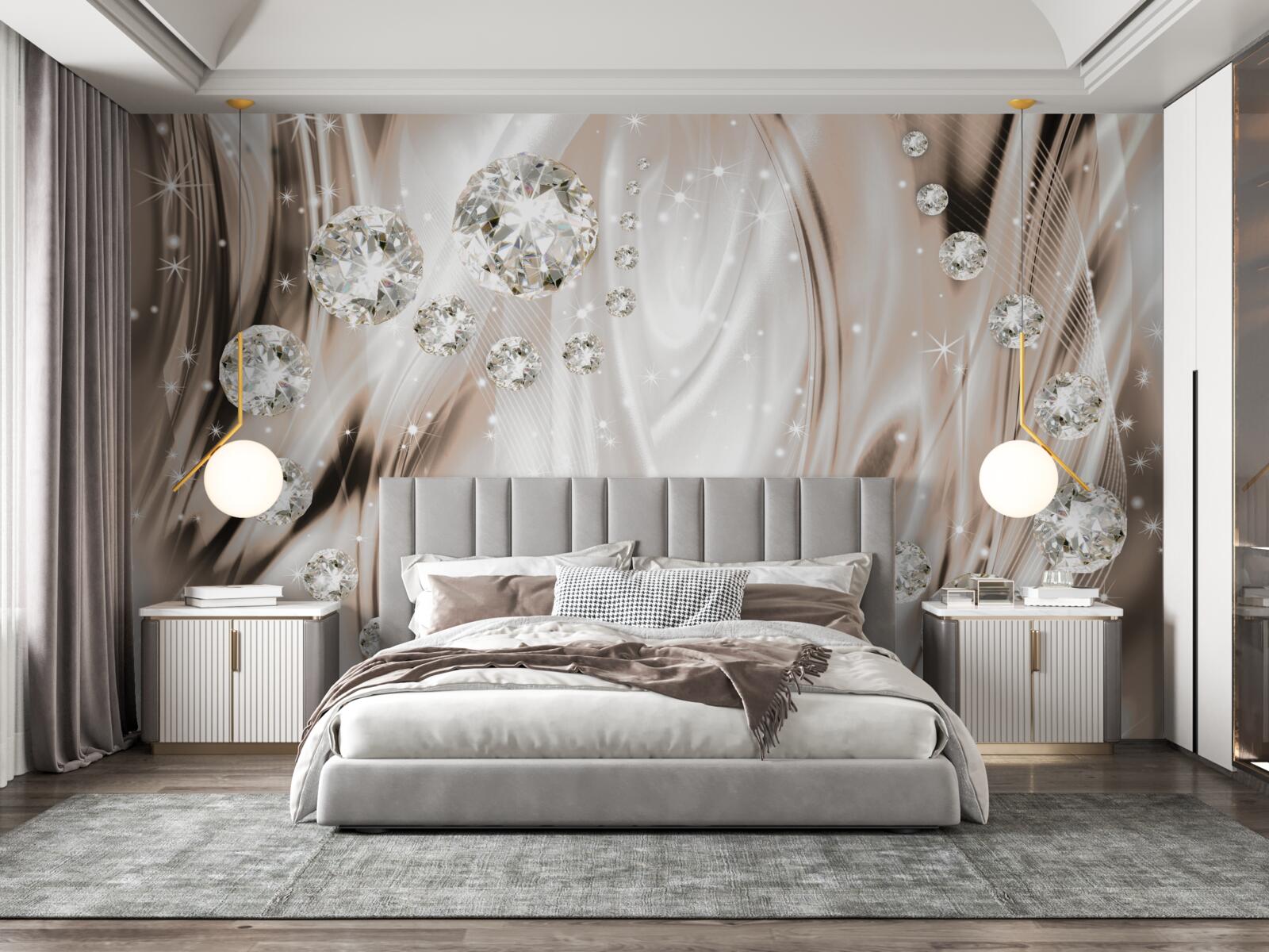 Fotobehang bruine zijde versierd met edelstenen