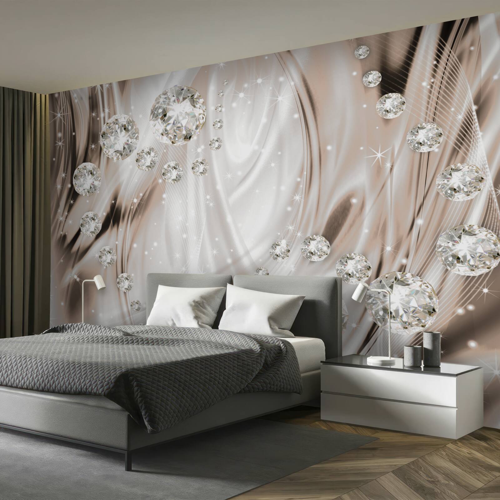 Fotobehang bruine zijde versierd met edelstenen