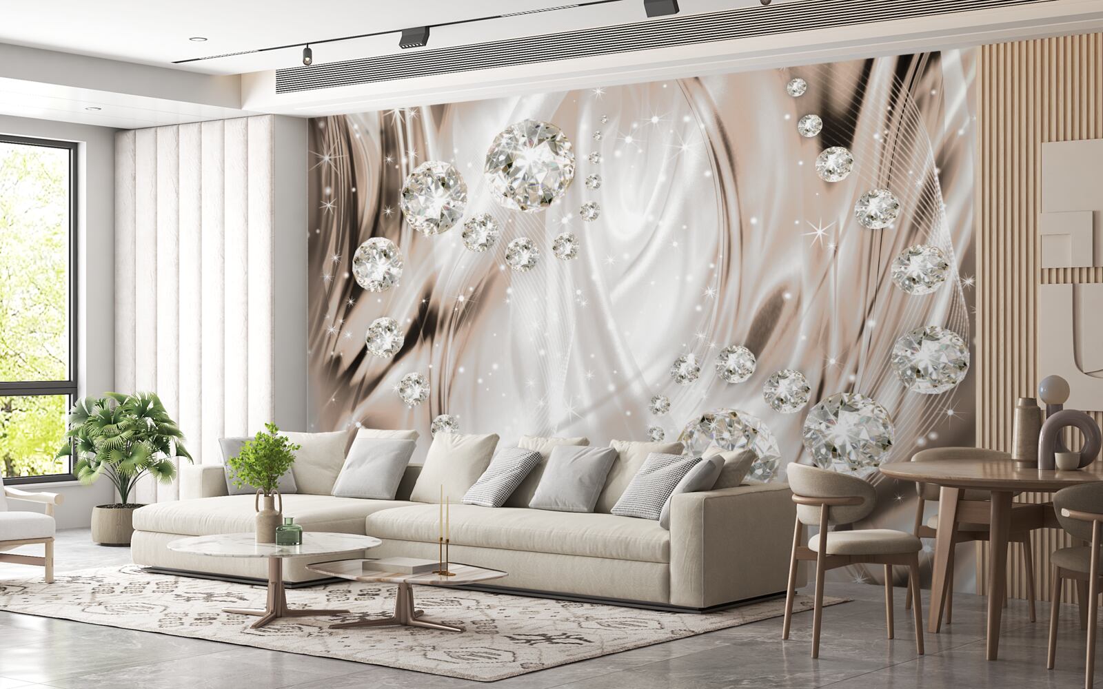 Fotobehang bruine zijde versierd met edelstenen