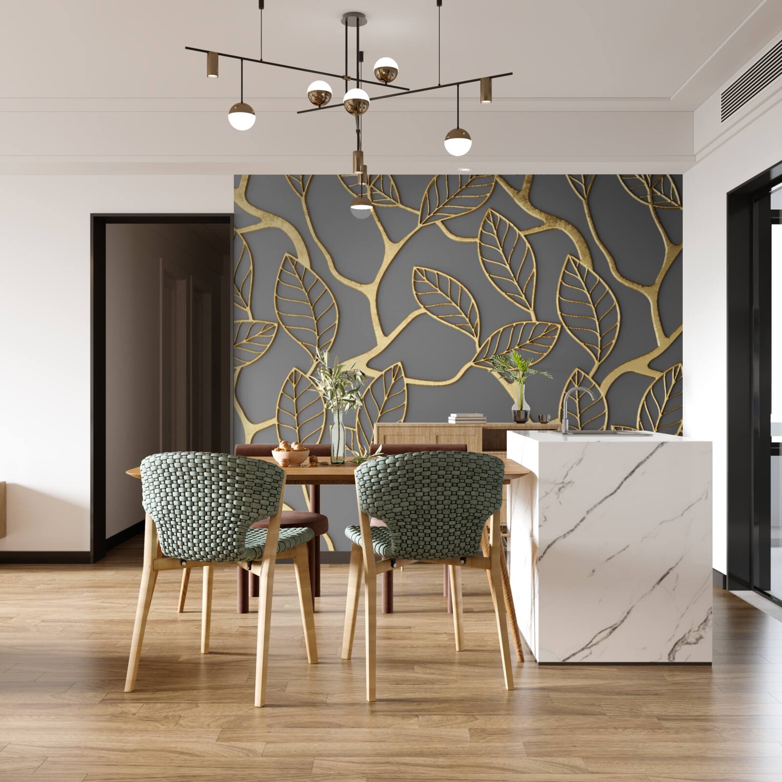 Fotobehang bruine textuur van takken en bladeren