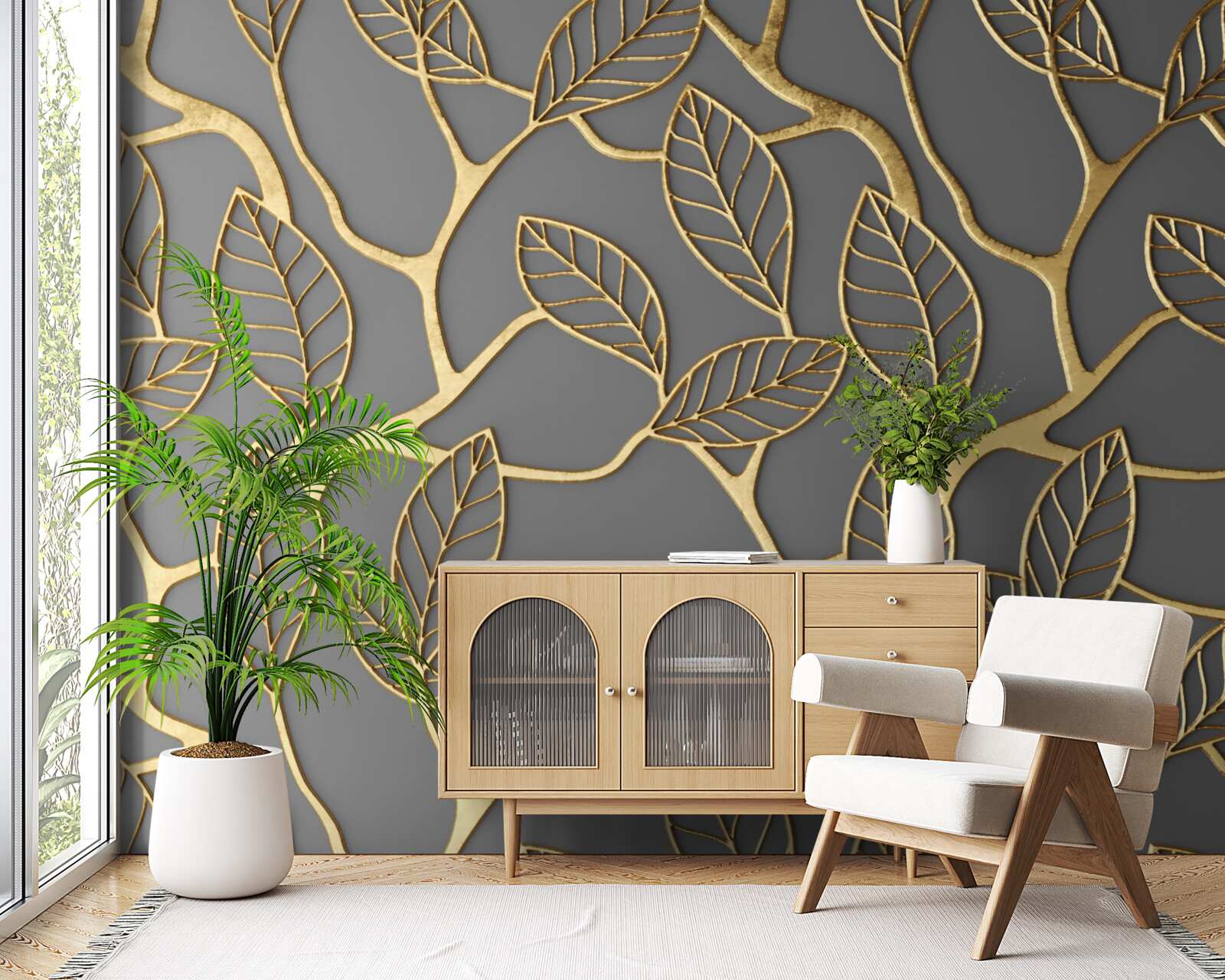 Fotobehang bruine textuur van takken en bladeren