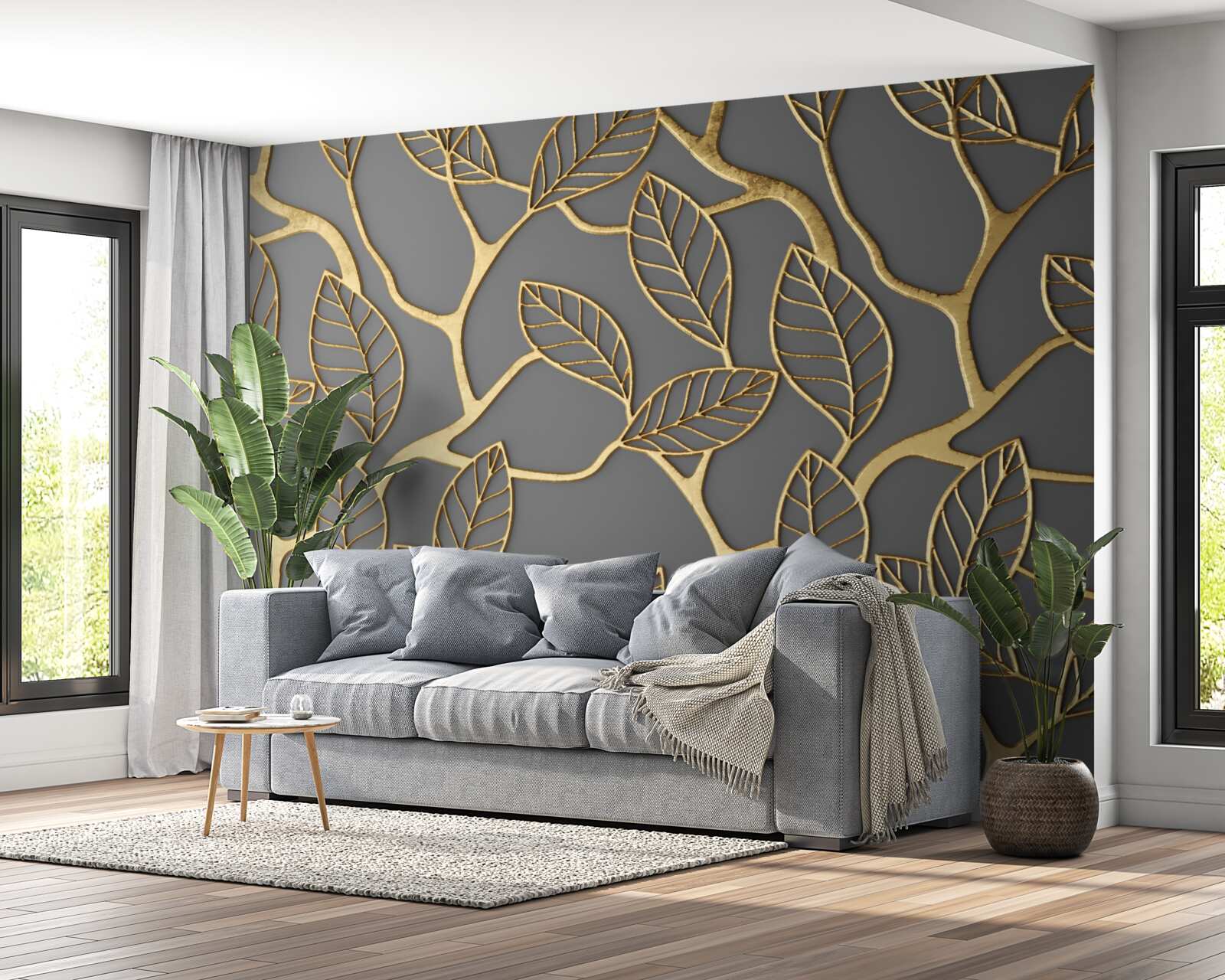 Fotobehang bruine textuur van takken en bladeren