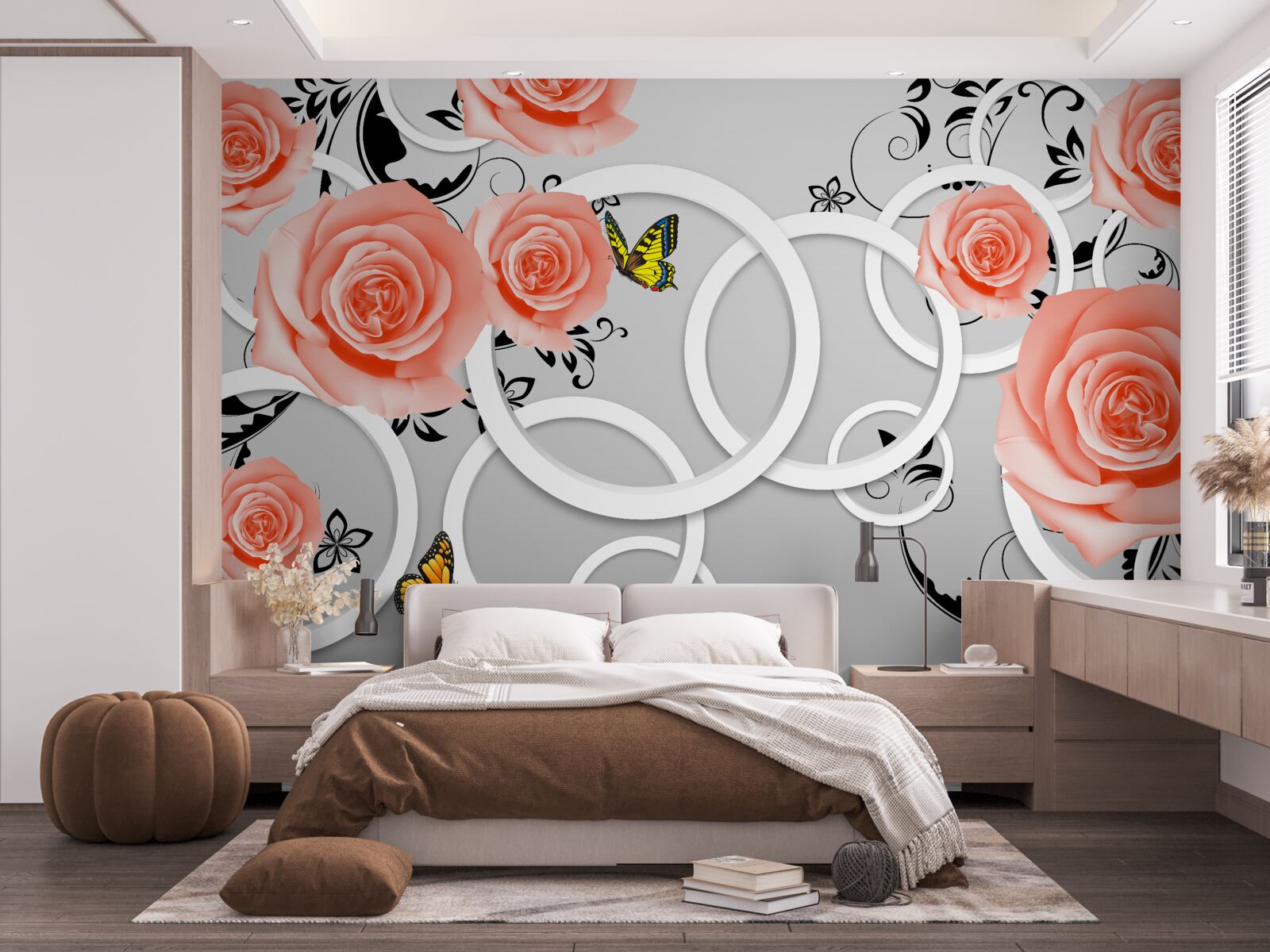 Fotobehang tere knoppen van perzikrozen