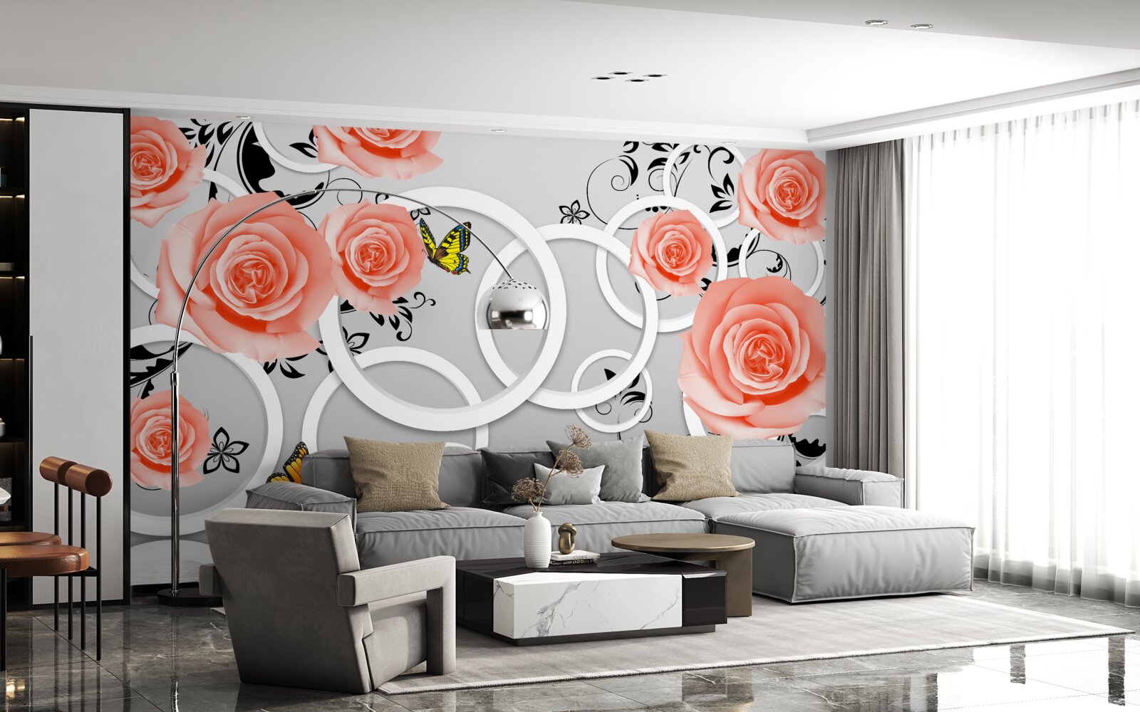 Fotobehang tere knoppen van perzikrozen