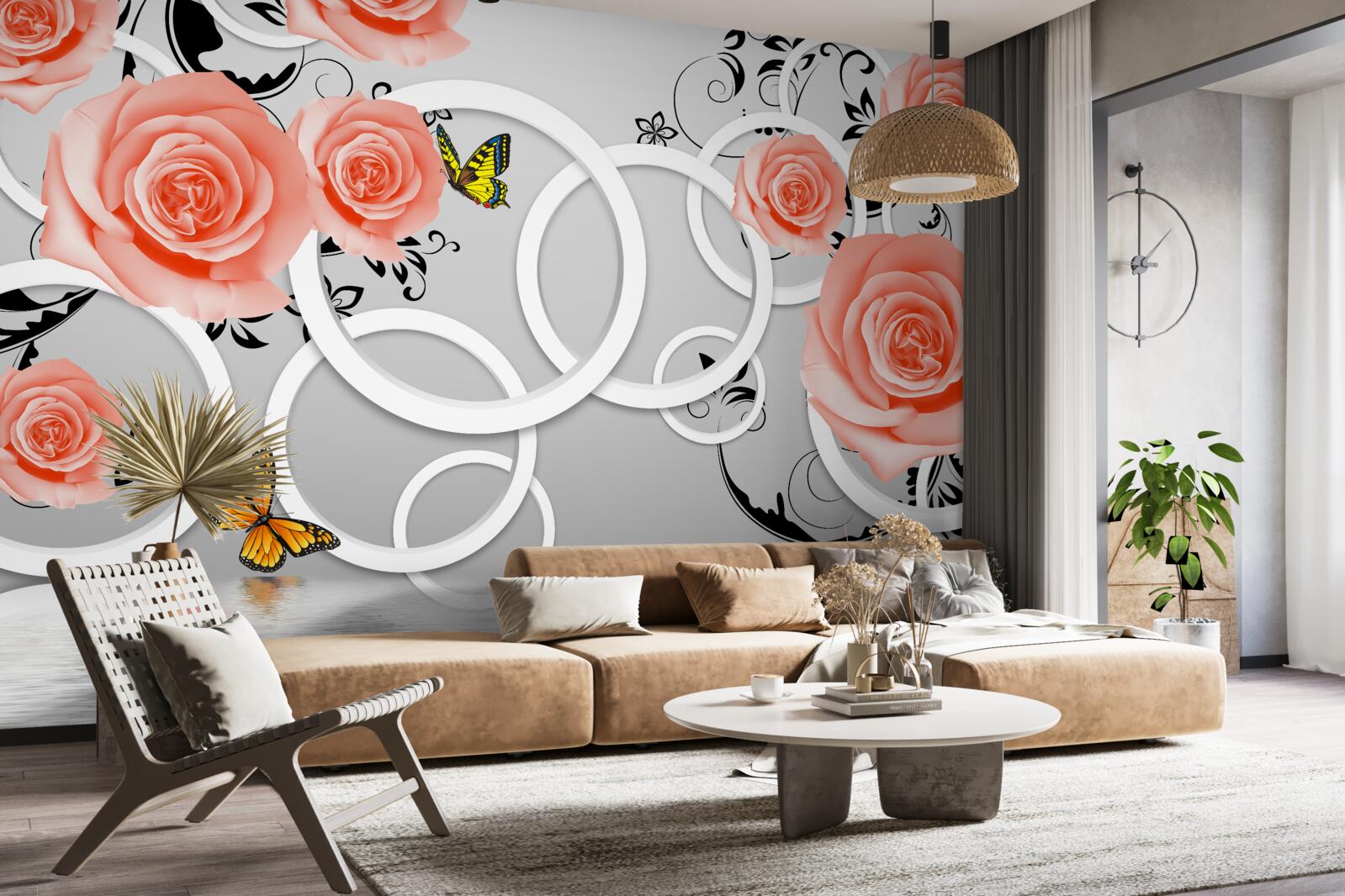 Fotobehang tere knoppen van perzikrozen