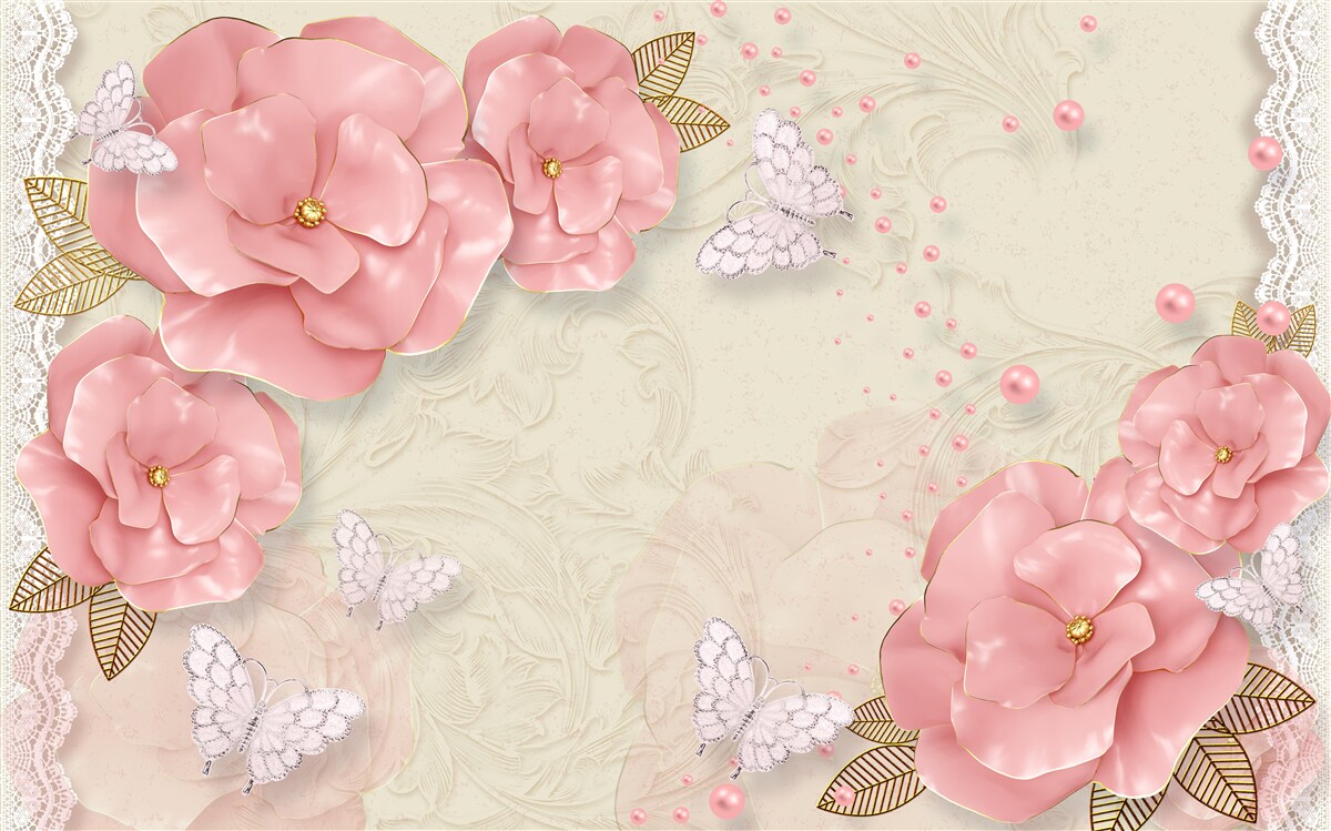 Fotobehang indrukwekkende roze knoppen en zuiver witte motten