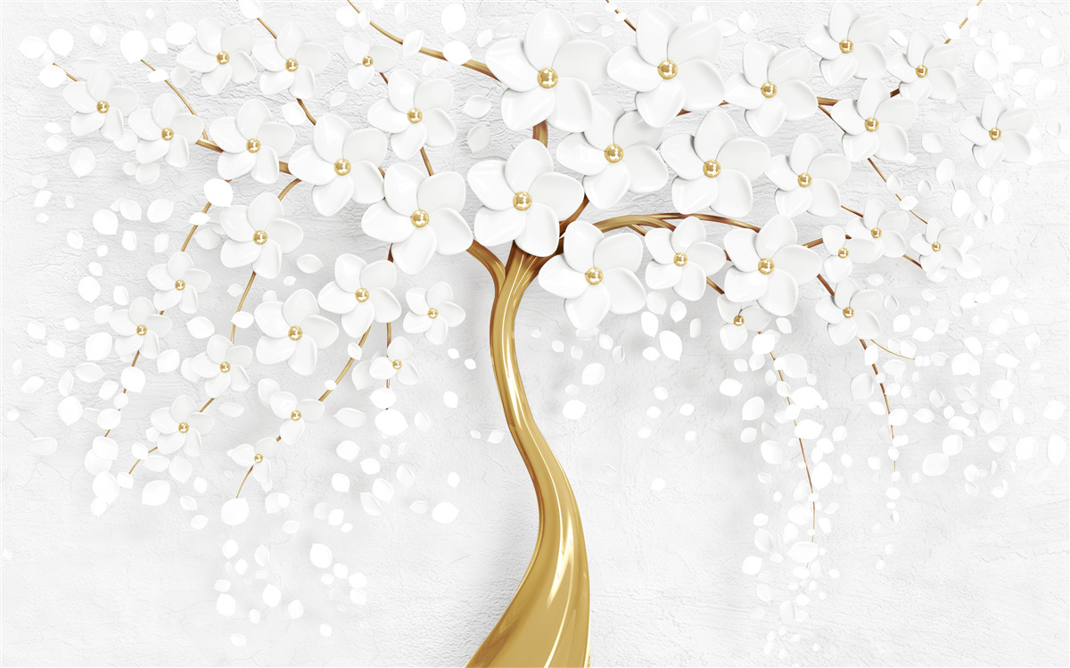 Fotobehang er bloeien al witte bloemen aan de boom