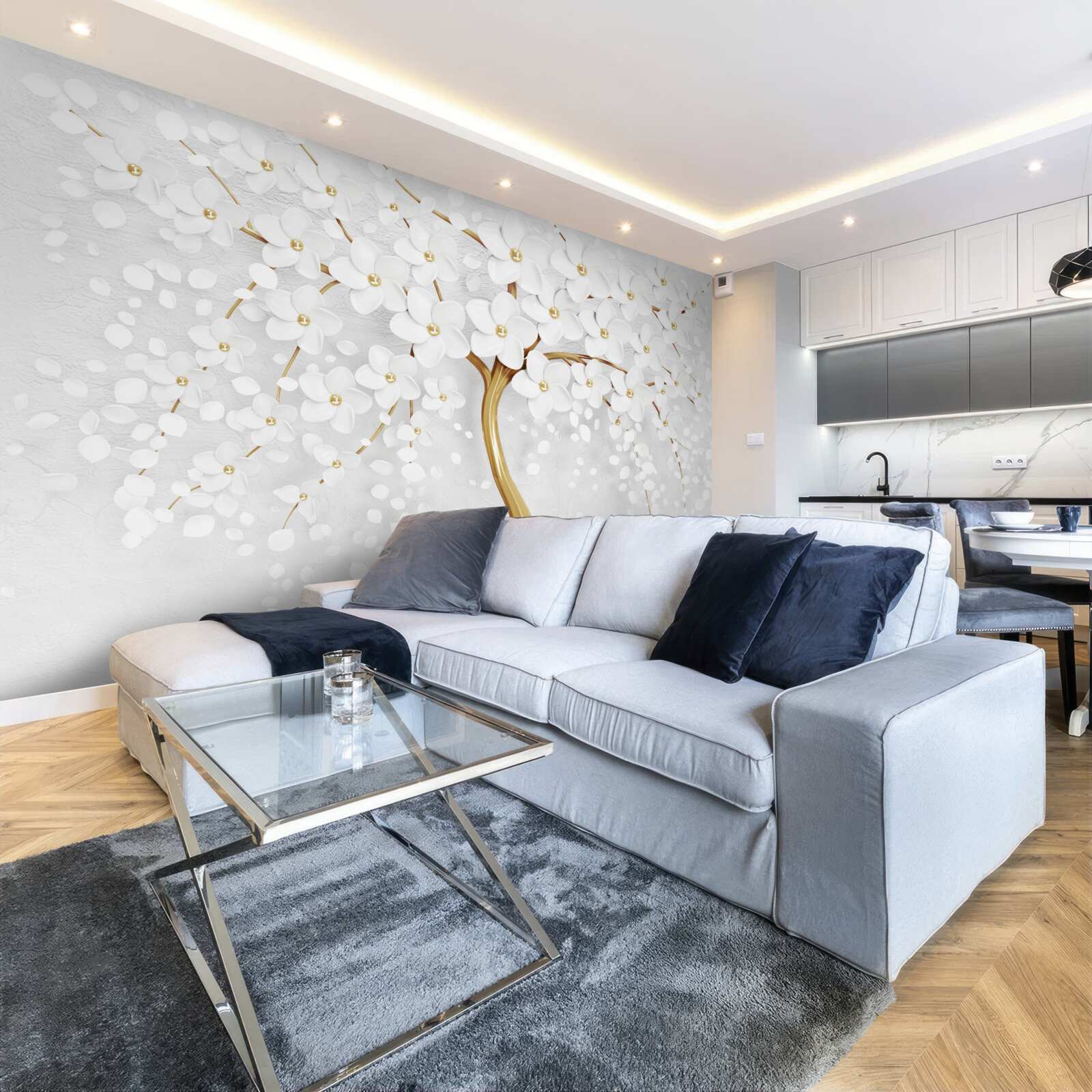 Fotobehang er bloeien al witte bloemen aan de boom