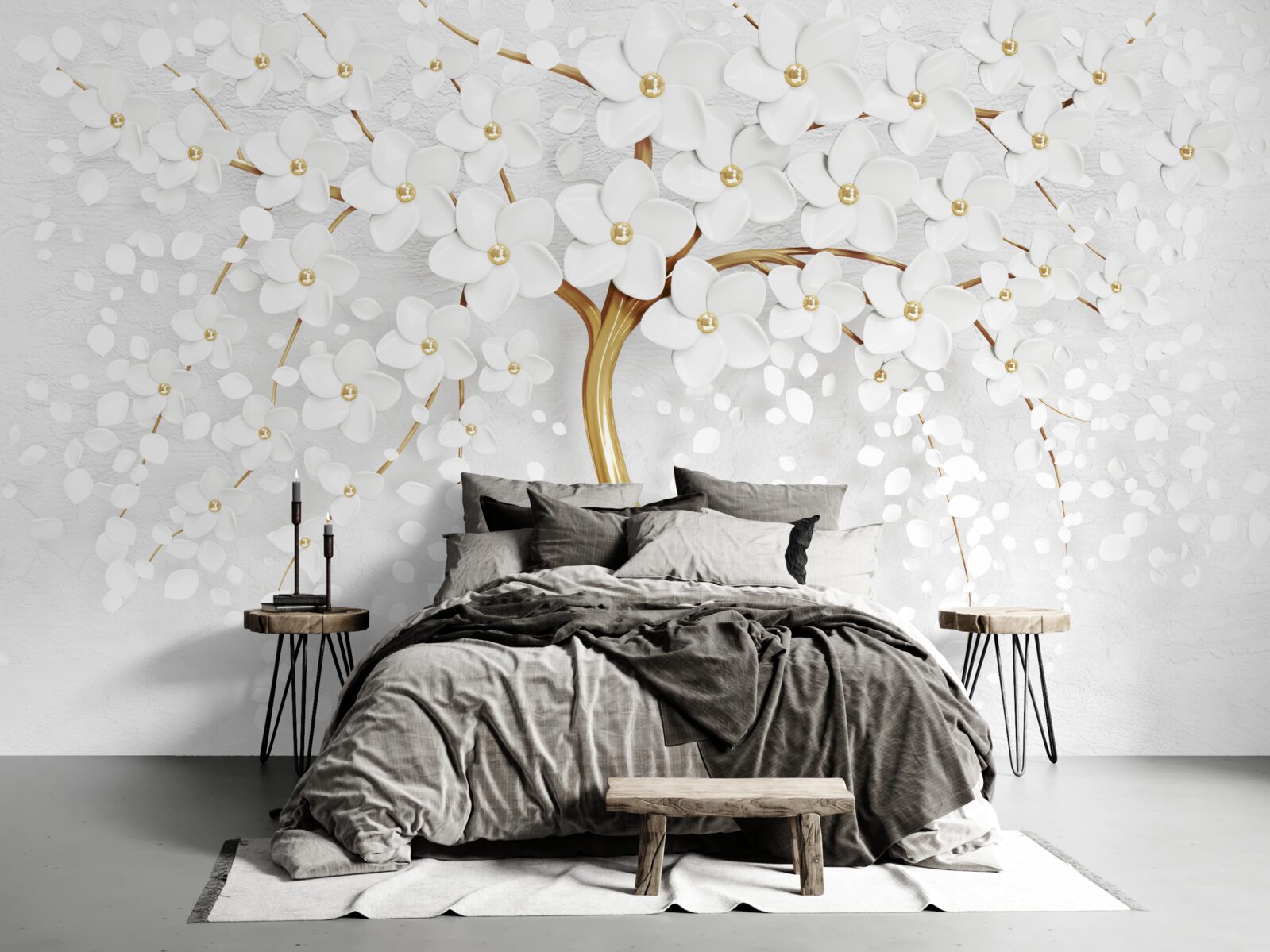 Fotobehang er bloeien al witte bloemen aan de boom