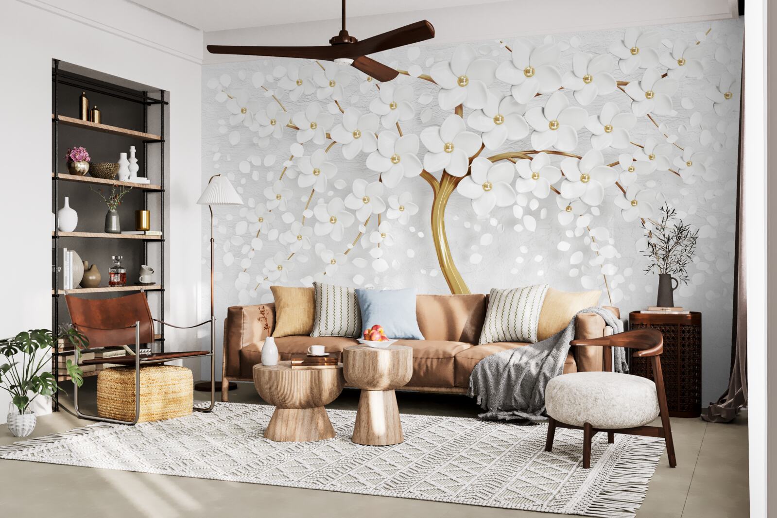 Fotobehang er bloeien al witte bloemen aan de boom