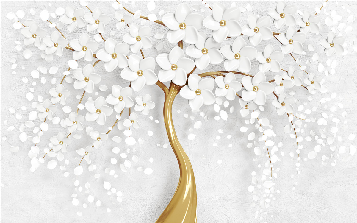 Fotobehang witbloeiende boom met kleine bloemen