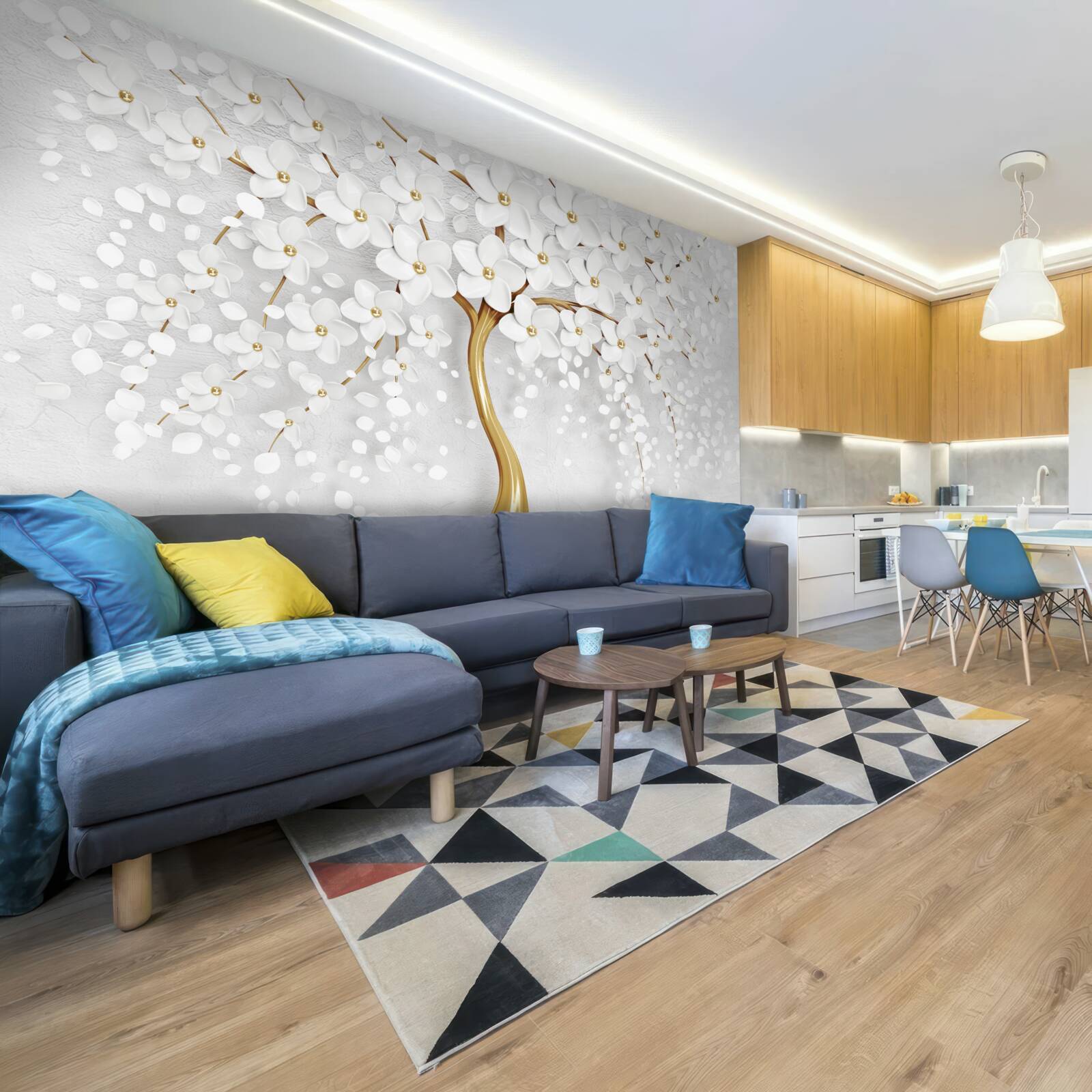 Fotobehang witbloeiende boom met kleine bloemen