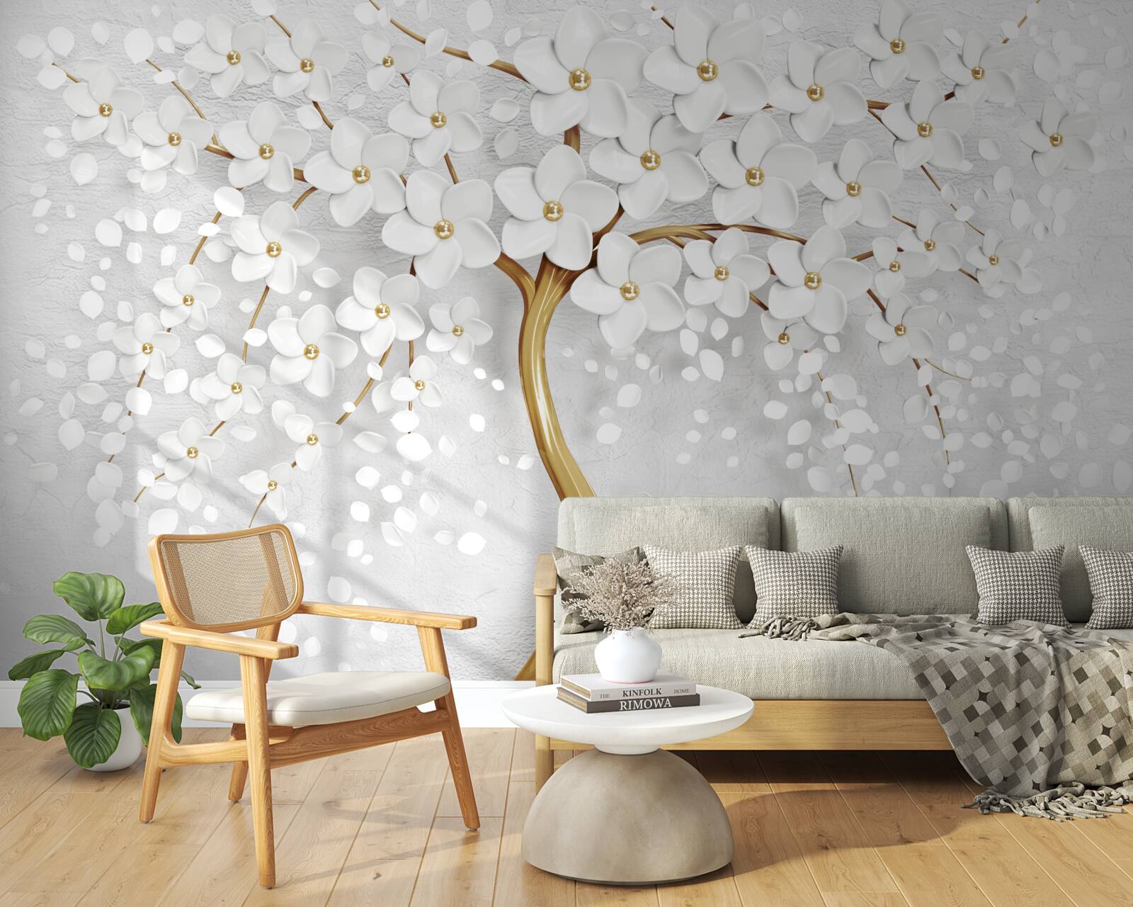 Fotobehang witbloeiende boom met kleine bloemen