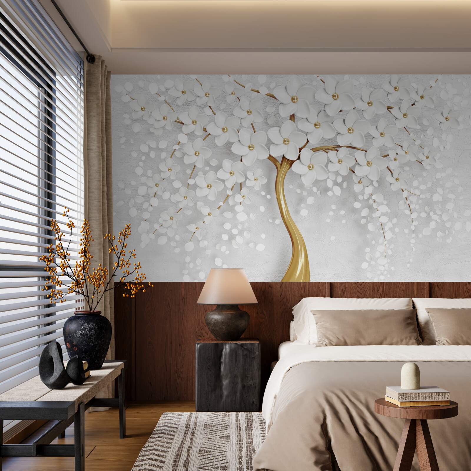 Fotobehang witbloeiende boom met kleine bloemen