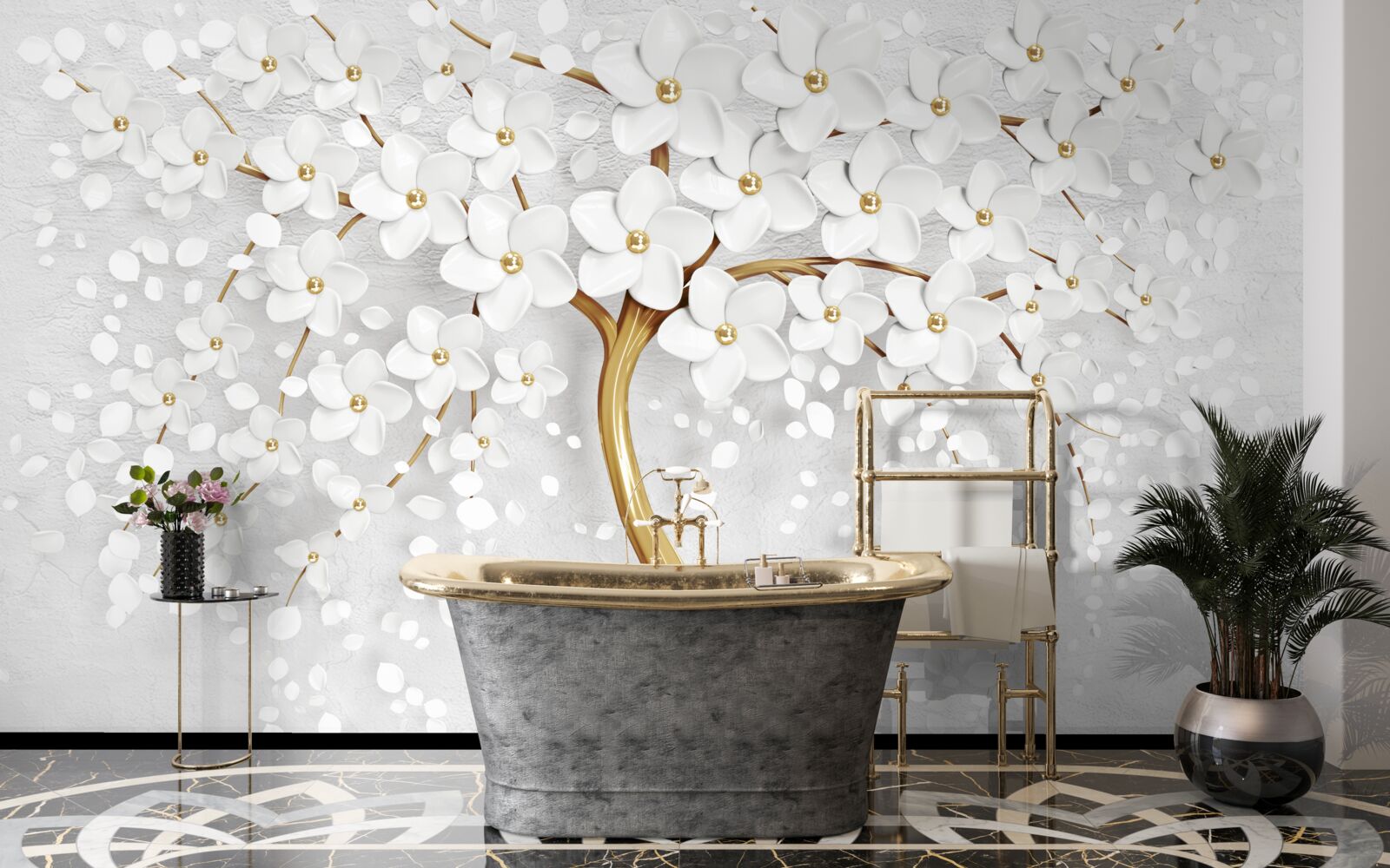 Fotobehang witbloeiende boom met kleine bloemen