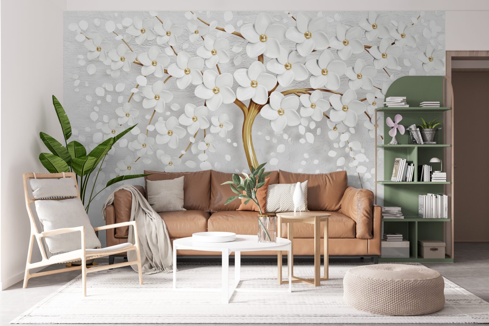 Fotobehang witbloeiende boom met kleine bloemen