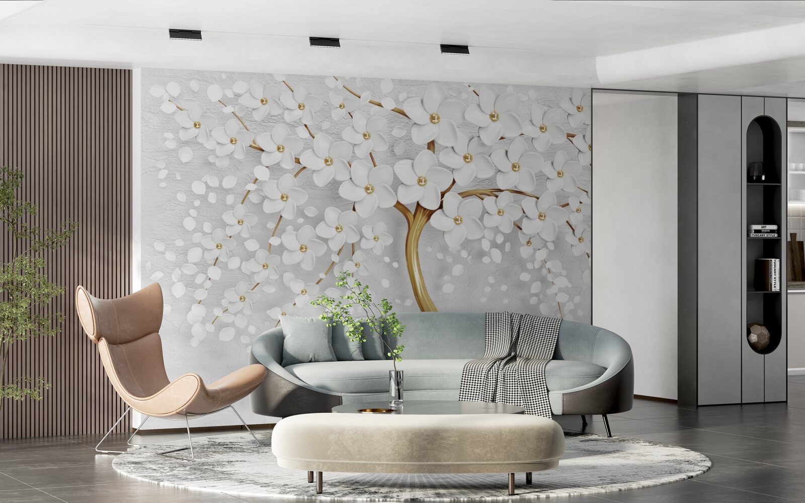 Fotobehang witbloeiende boom met kleine bloemen