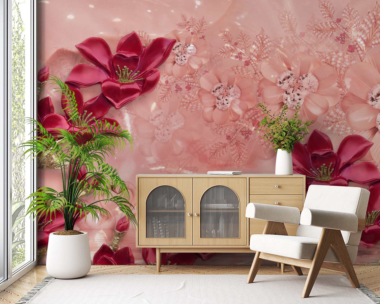 Fotobehang kleuren zijn rood op roze zijde