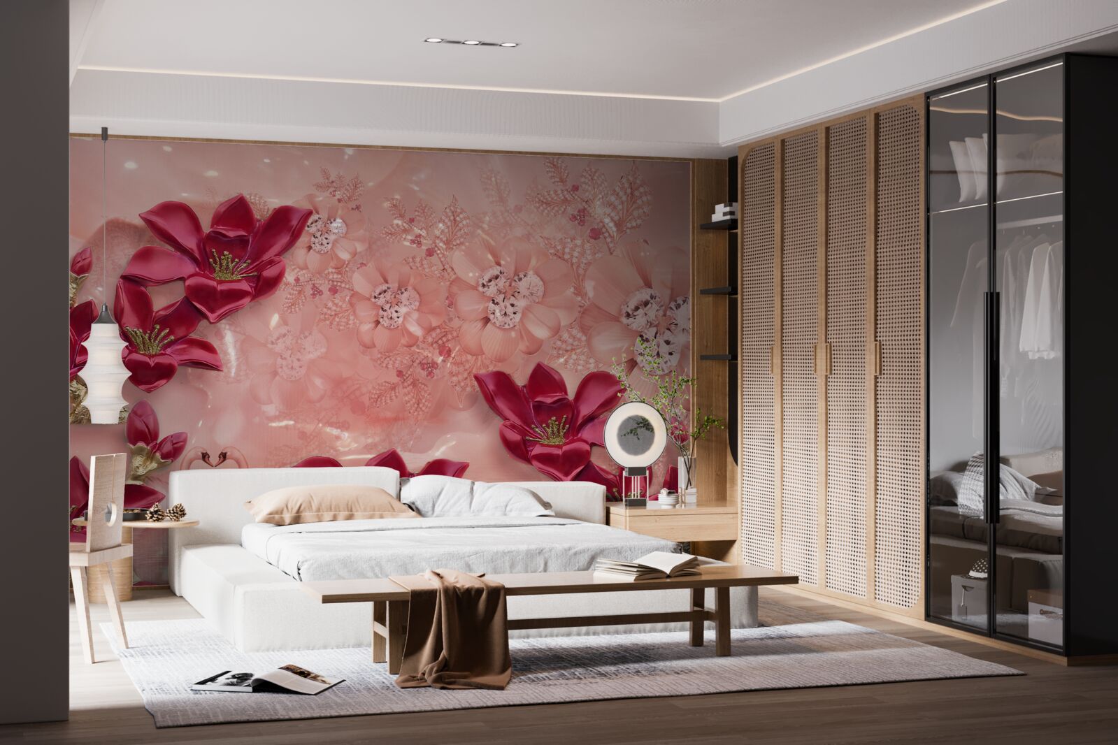 Fotobehang kleuren zijn rood op roze zijde