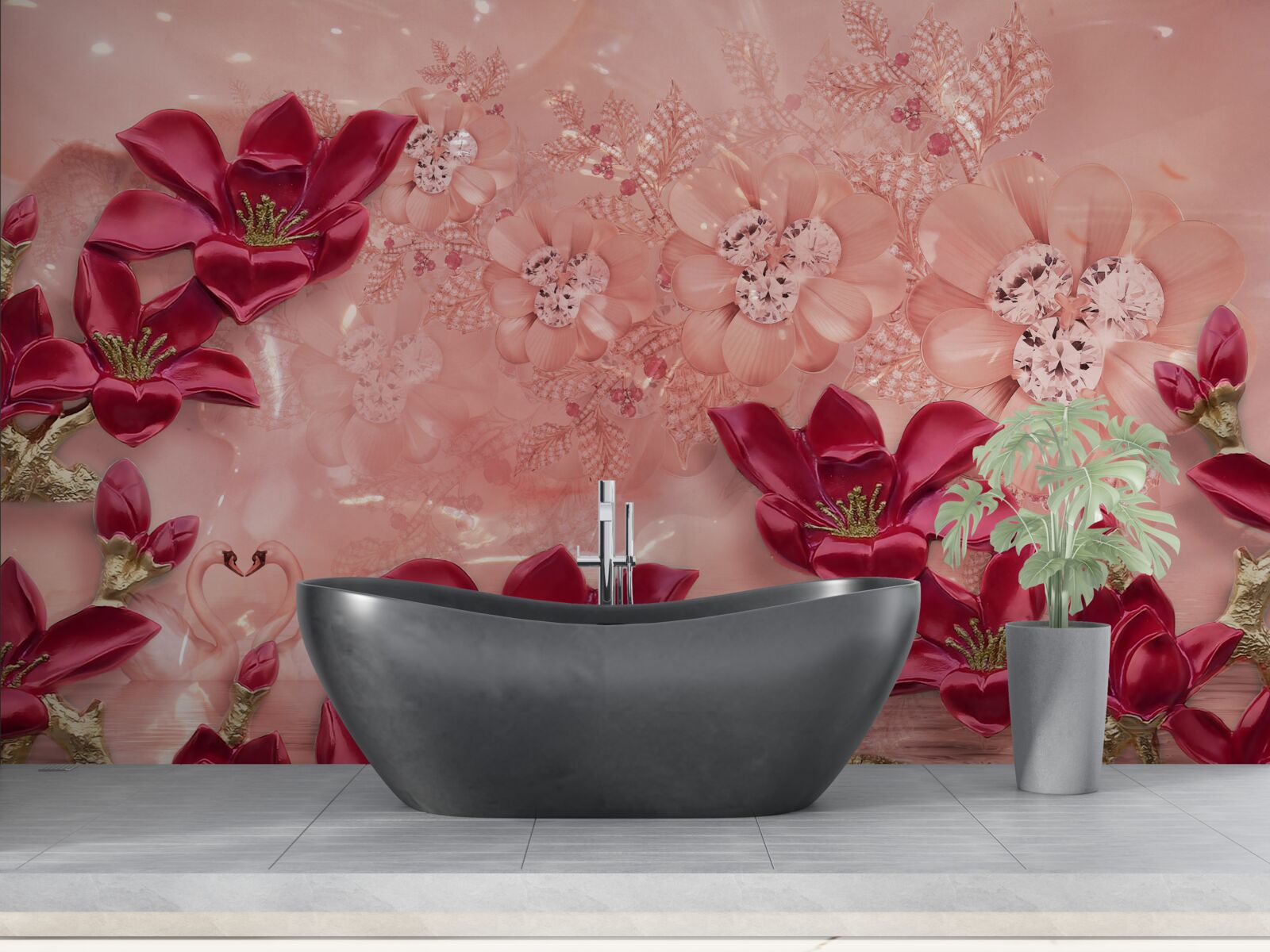 Fotobehang kleuren zijn rood op roze zijde