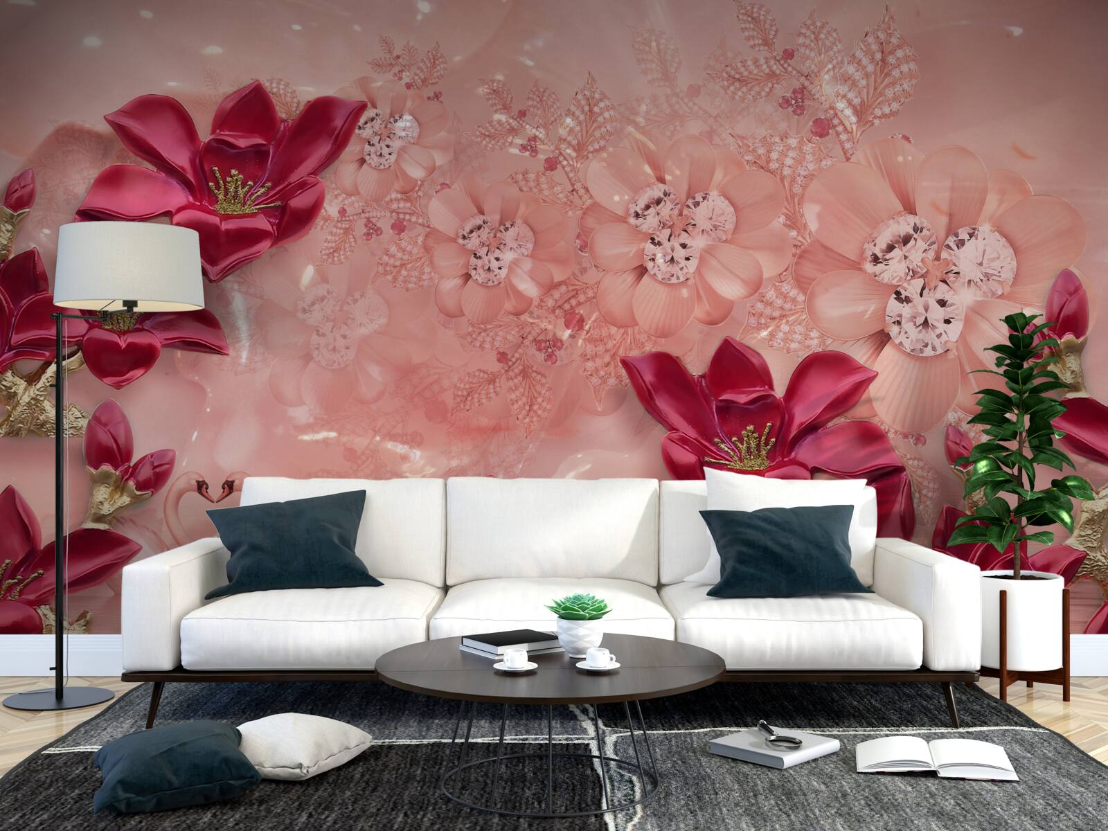 Fotobehang kleuren zijn rood op roze zijde