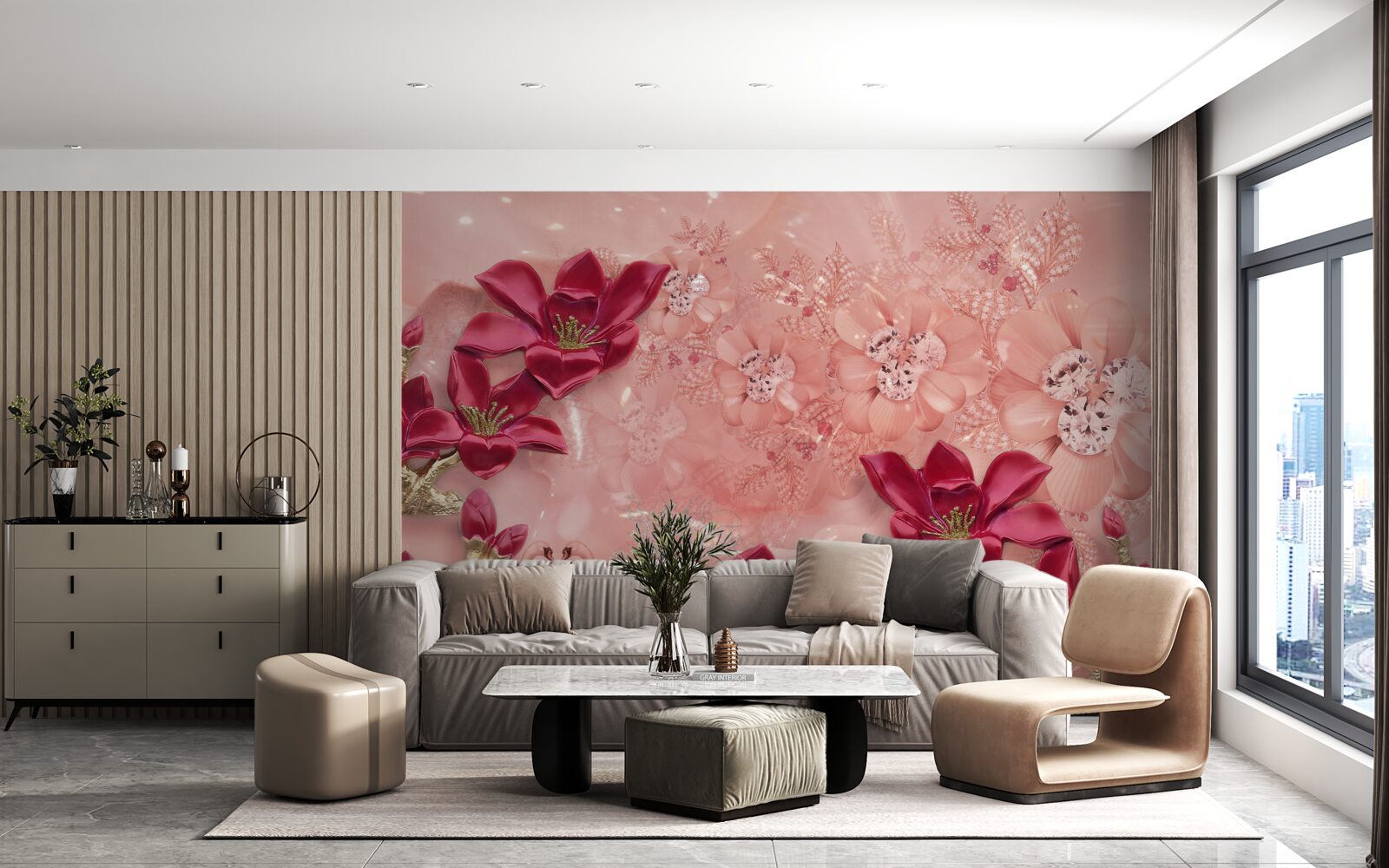 Fotobehang kleuren zijn rood op roze zijde