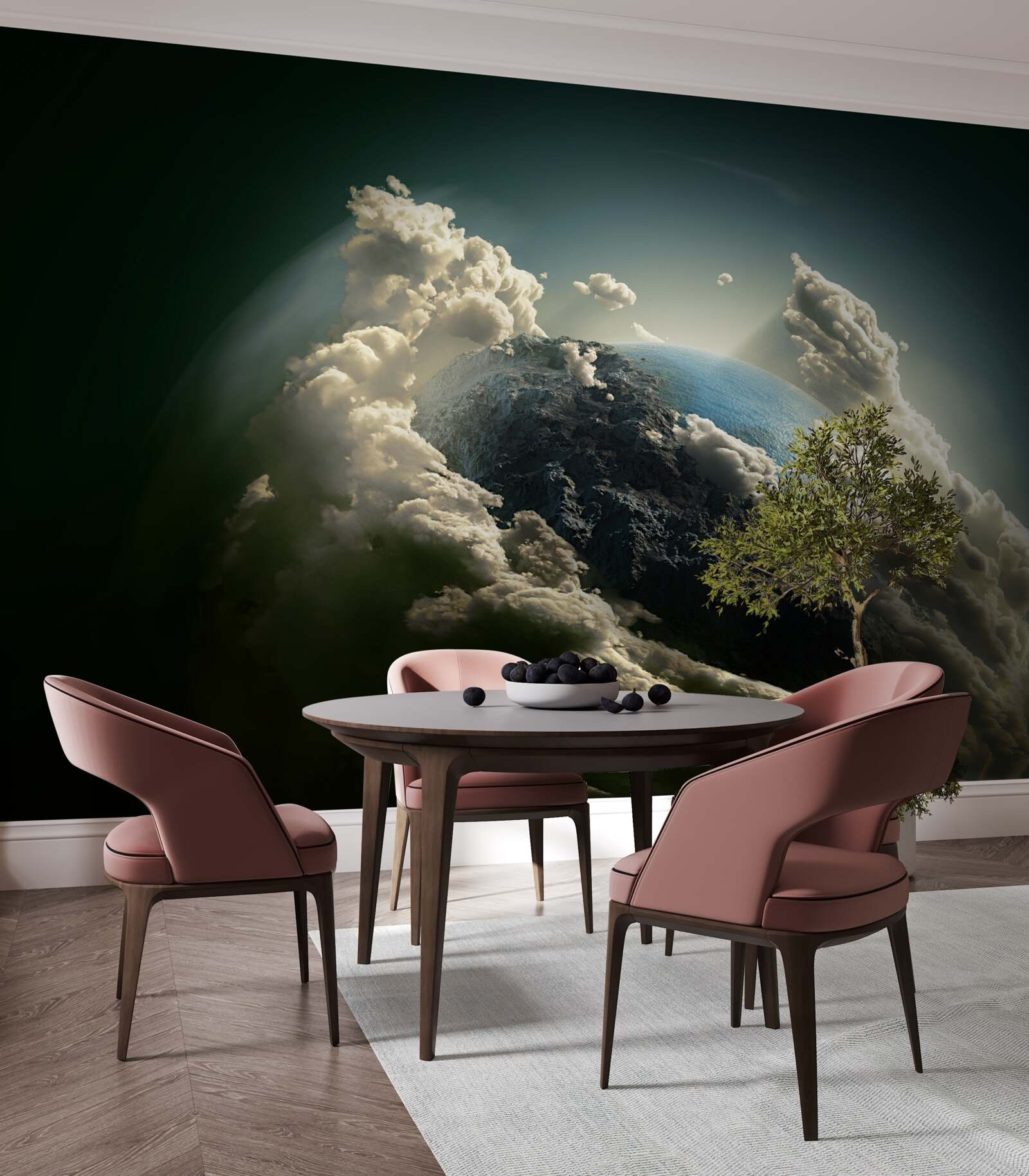 Fotobehang de grond breekt door het wolkendek