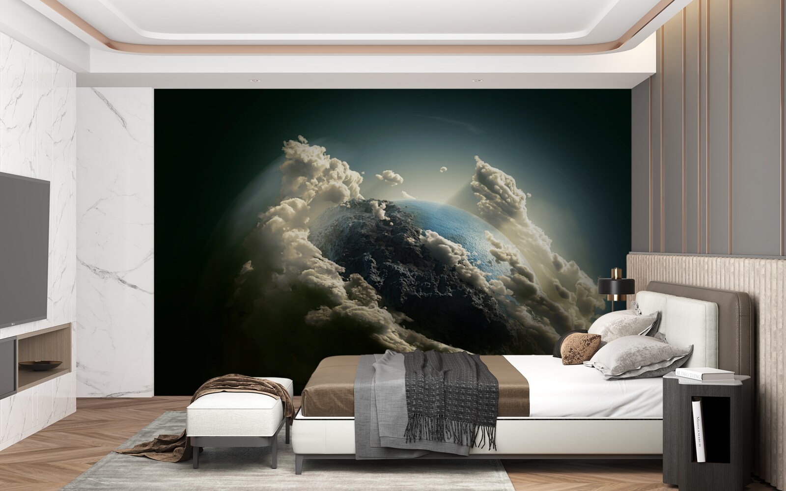 Fotobehang de grond breekt door het wolkendek