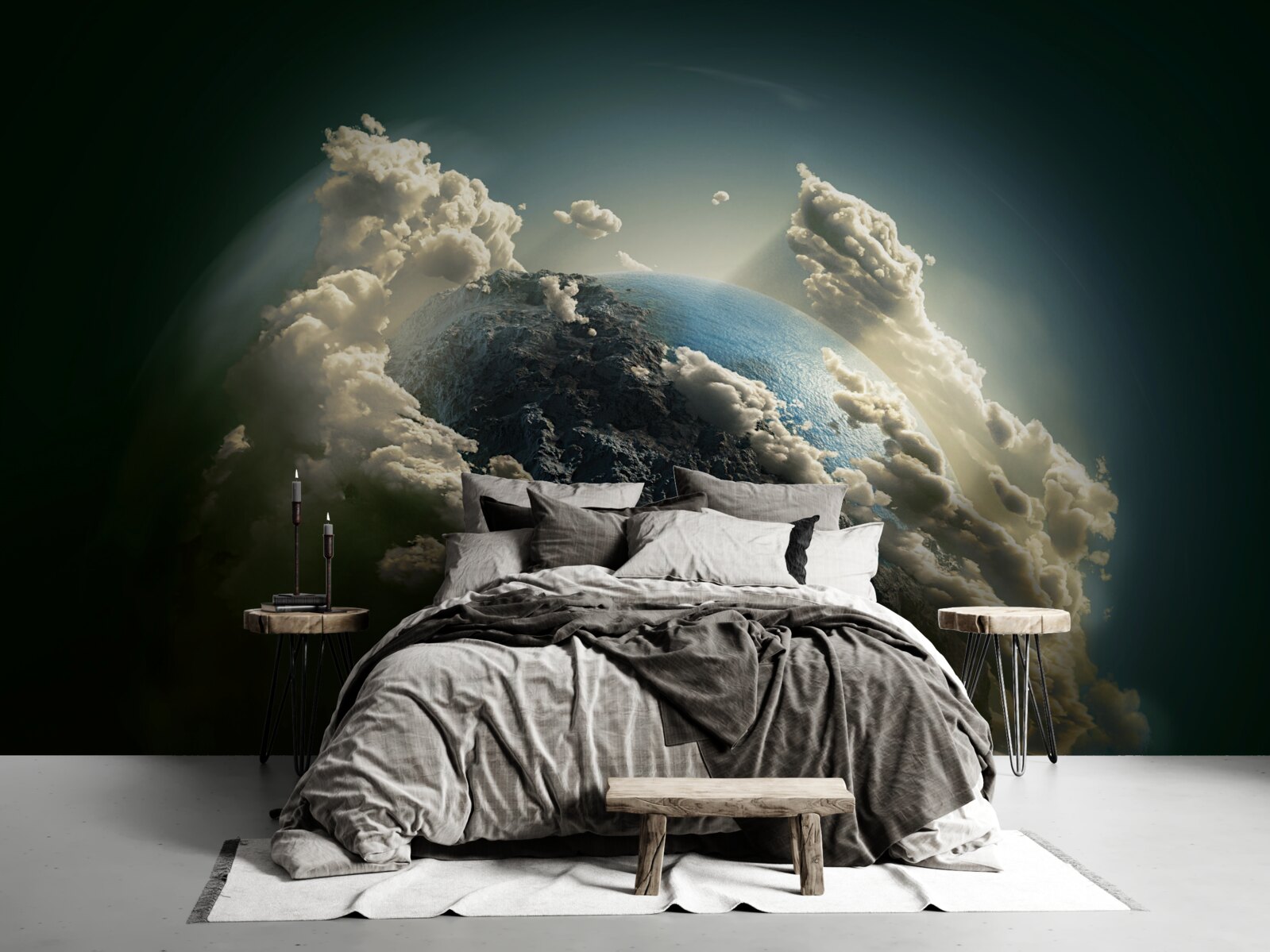 Fotobehang de grond breekt door het wolkendek