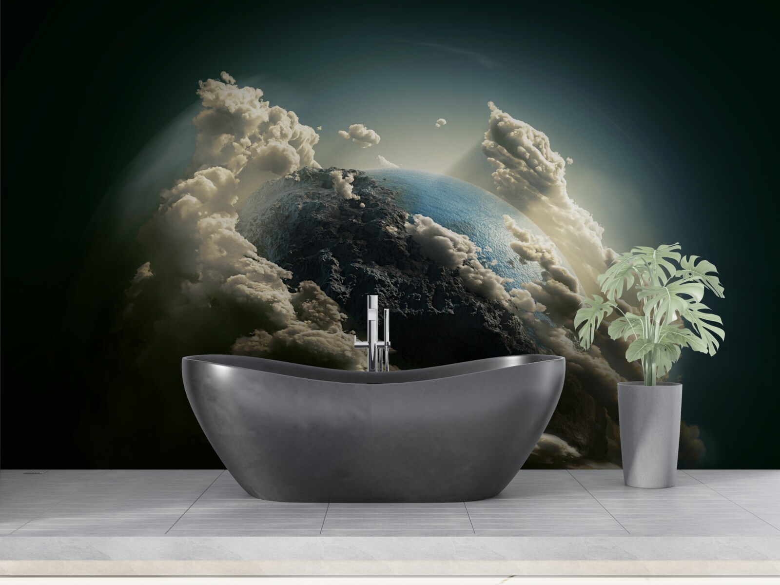 Fotobehang de grond breekt door het wolkendek