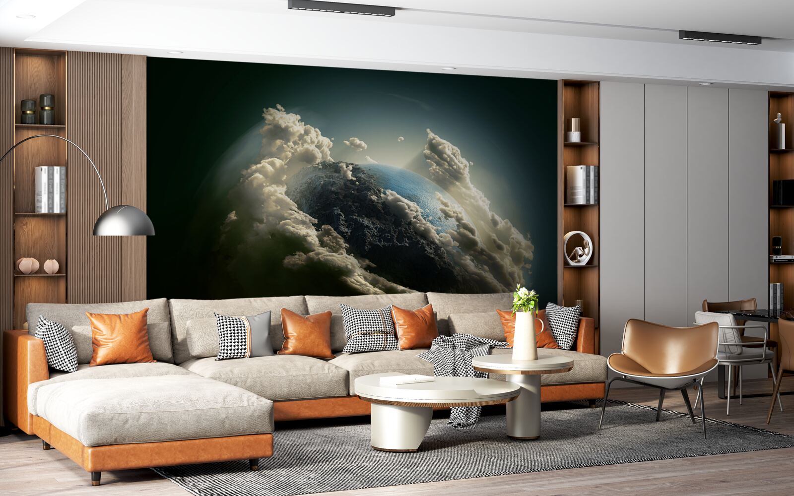 Fotobehang de grond breekt door het wolkendek