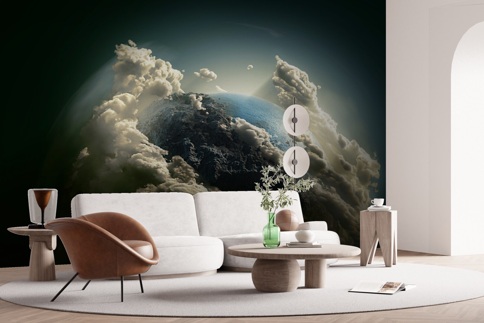 Fotobehang de grond breekt door het wolkendek