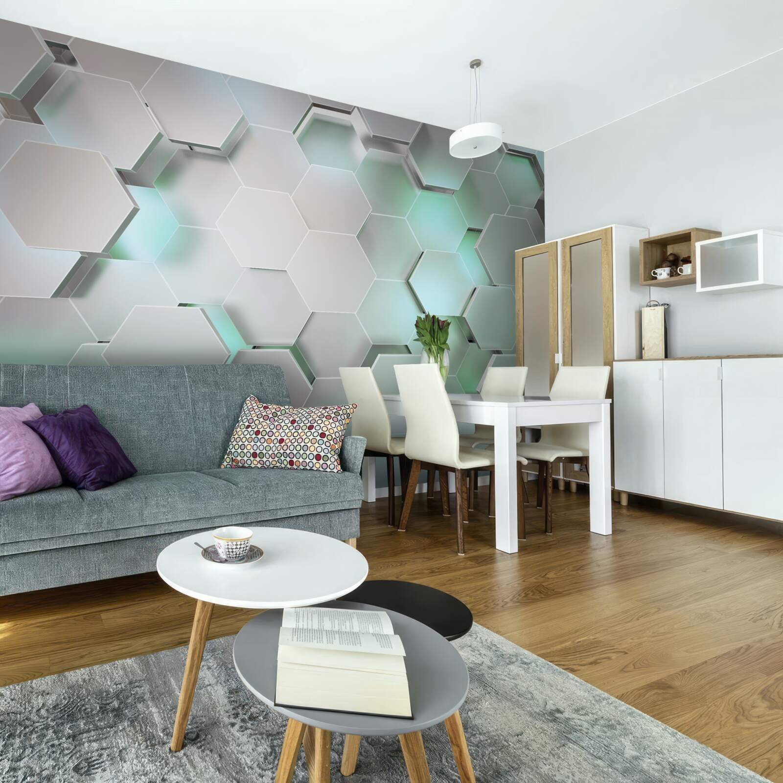 Fotobehang zeshoekige cellen met lichteffect